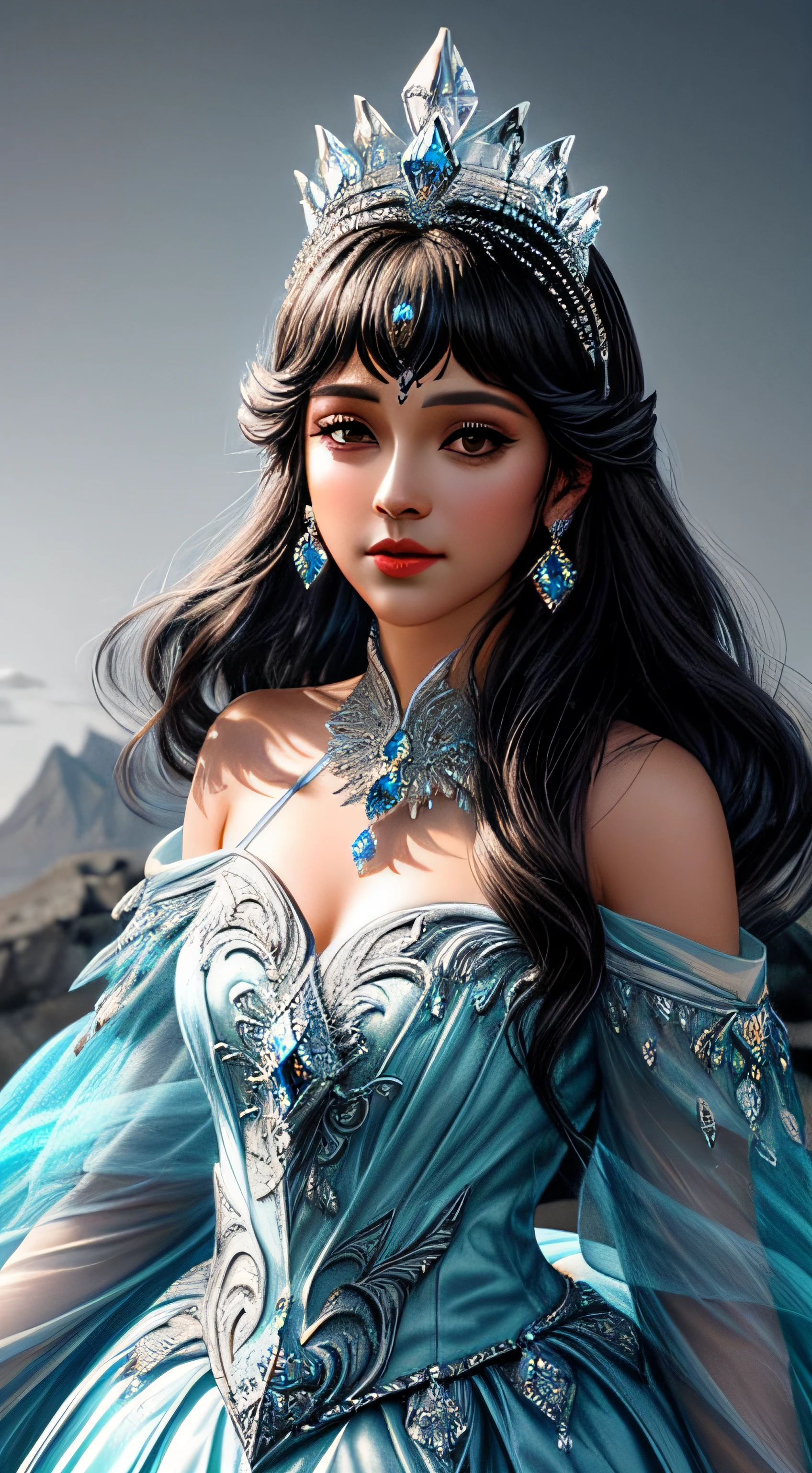A closeup of a TIA with blue and white crystals on a black surface, tiara com safira, Coroa de joias, coroa de joias, tiara azul, coroa ornamentada joias, Crown of the Silver Prince, coroa de cristal, coroa real, coroa de engrenagens azuis e diamantes, realeza enfeitada e incrustada, usando uma coroa de diamantes, coroa de prata, Coroa da Rainha