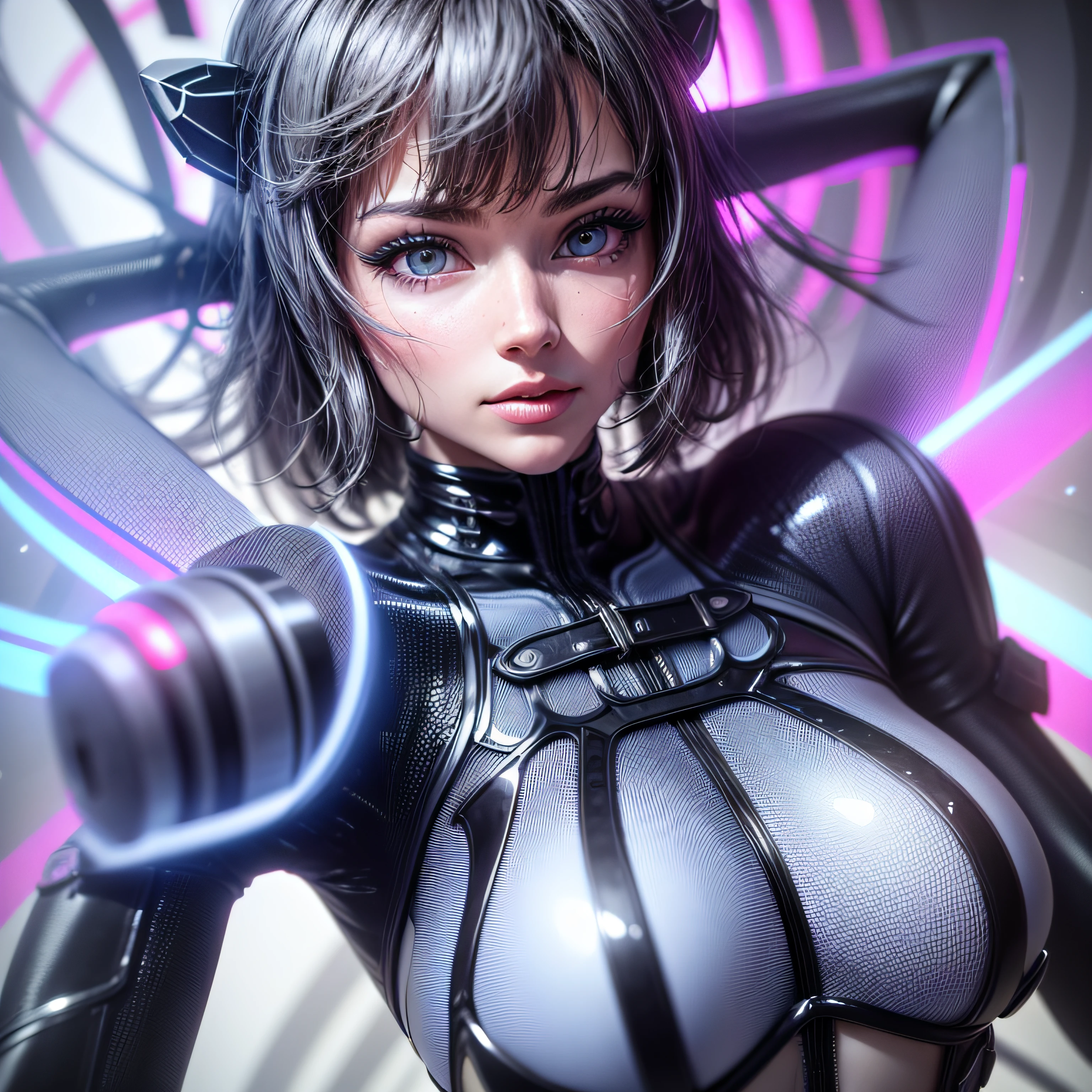 Beautiful black latex woman, olhos azuis, coberta com rosas vermelhas iluminadas, bright blue white glowing heart, visible from human, noite, Colouring, photography hyper-detailed cinematic hdr lighting, softbox lighting, Detalhe extremo, 8k, 3D-rendering, Hiper realista, NVIDIA,