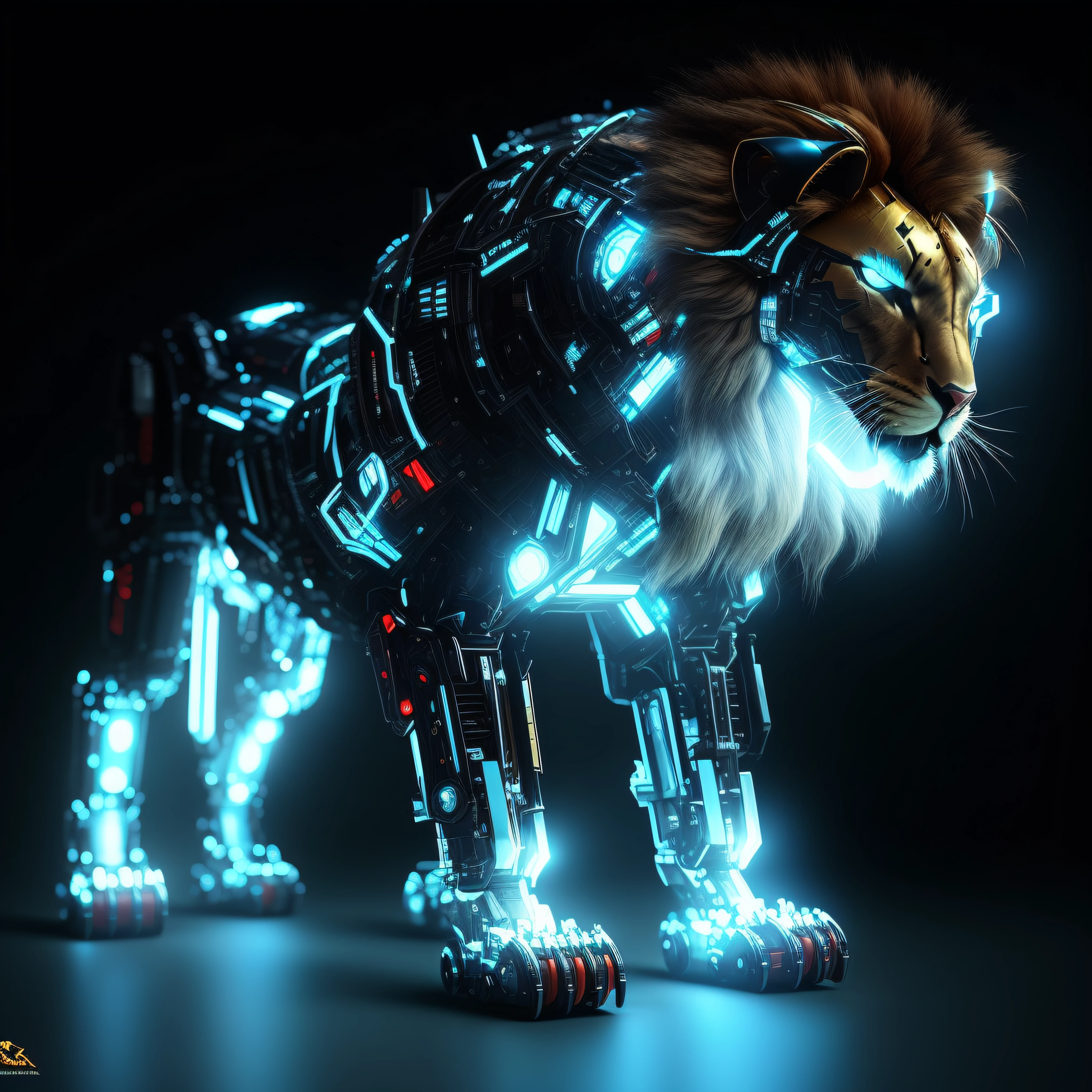 A close-up of a lion made of metal and shiny, Lion Robot, animal robot, Perro cyborg, mecha animal, amazing wallpaper, amazing digital art, Arte digital foto animal, Cyborg Caracal, Arte digital 3D detallado, Gato cyborg, Un gato cyborg, Arte digital 3D 4K, Hermosa obra de arte digital, tigre_bestia, 4 K HD fondo de pantalla muy detallado