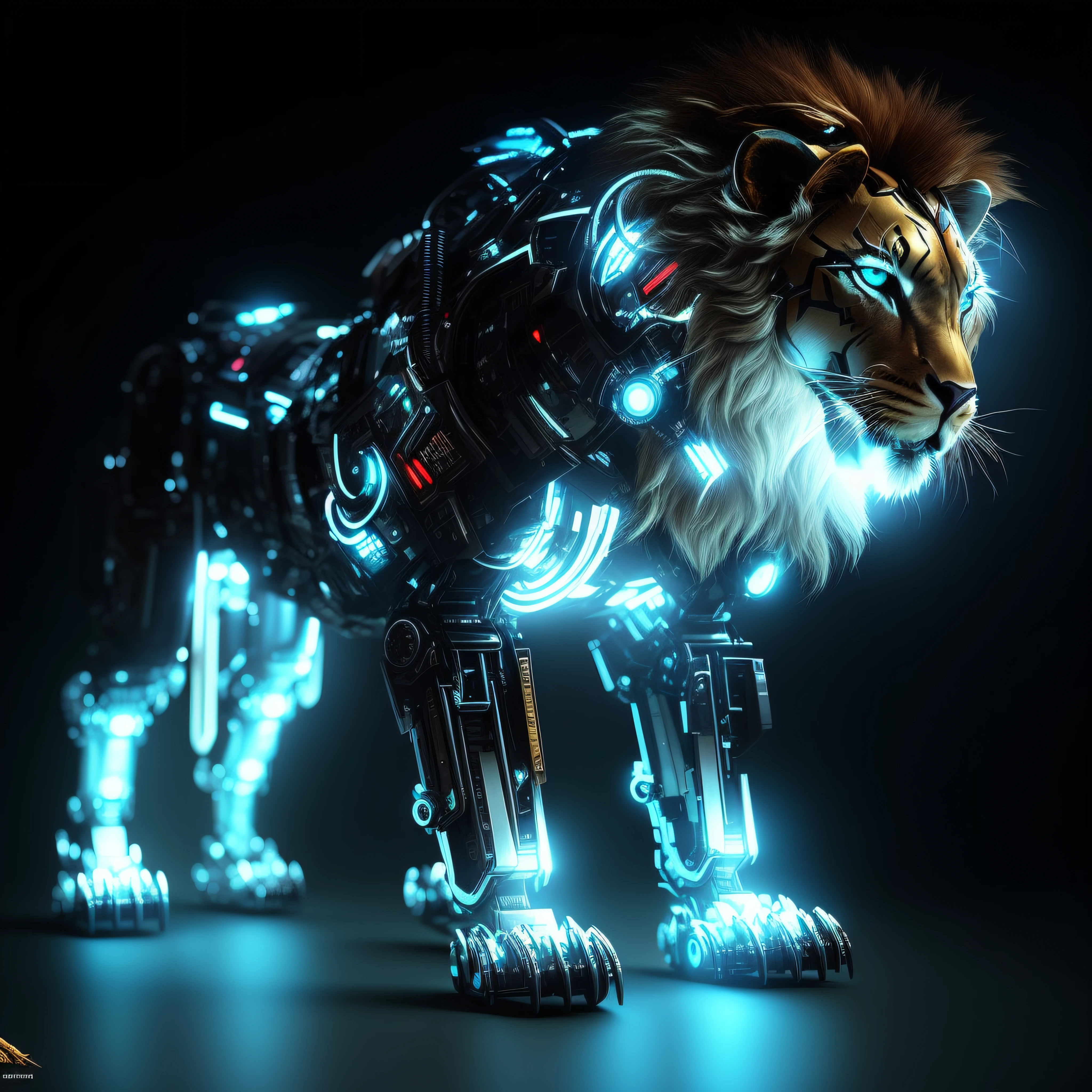 A close-up of a lion made of metal and shiny, Lion Robot, animal robot, Perro cyborg, mecha animal, amazing wallpaper, amazing digital art, Arte digital foto animal, Cyborg Caracal, Arte digital 3D detallado, Gato cyborg, Un gato cyborg, Arte digital 3D 4K, Hermosa obra de arte digital, tigre_bestia, 4 K HD fondo de pantalla muy detallado