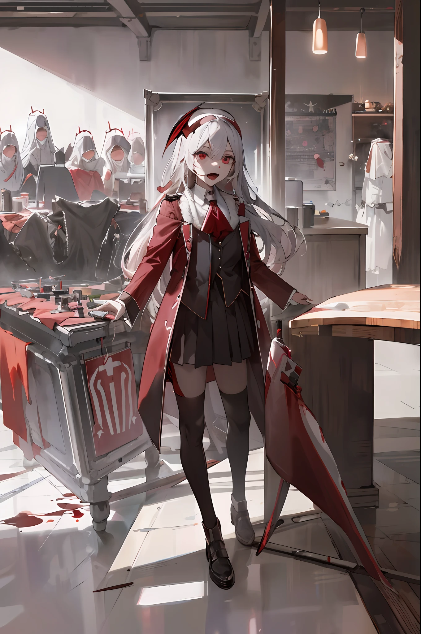Assassina, segurando uma foice, sangue