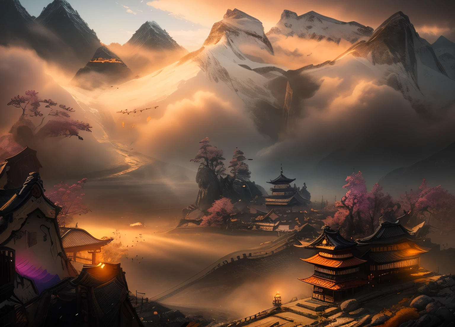 day, setting 16th century japan, realistic epic, portrait of james gilleard, joe fenton, kaethe butcher, yellow gradient, black, brown, and magenta color scheme, grunge aesthetic!!! soft cinematic light, adobe lightroom, photo lab, hdr, intricate, highly detailed, (depth of field: 1.4), faded, (neutral colors: 1.2), (hdr: 1.4), (soft colors:1.2), hyperdetailed, (artstation:1.4), cinematic, warm lights, dramatic light, (intricate details:1.1), complex background, (rutkowski:0.66) ), (blue and orange:0.4)