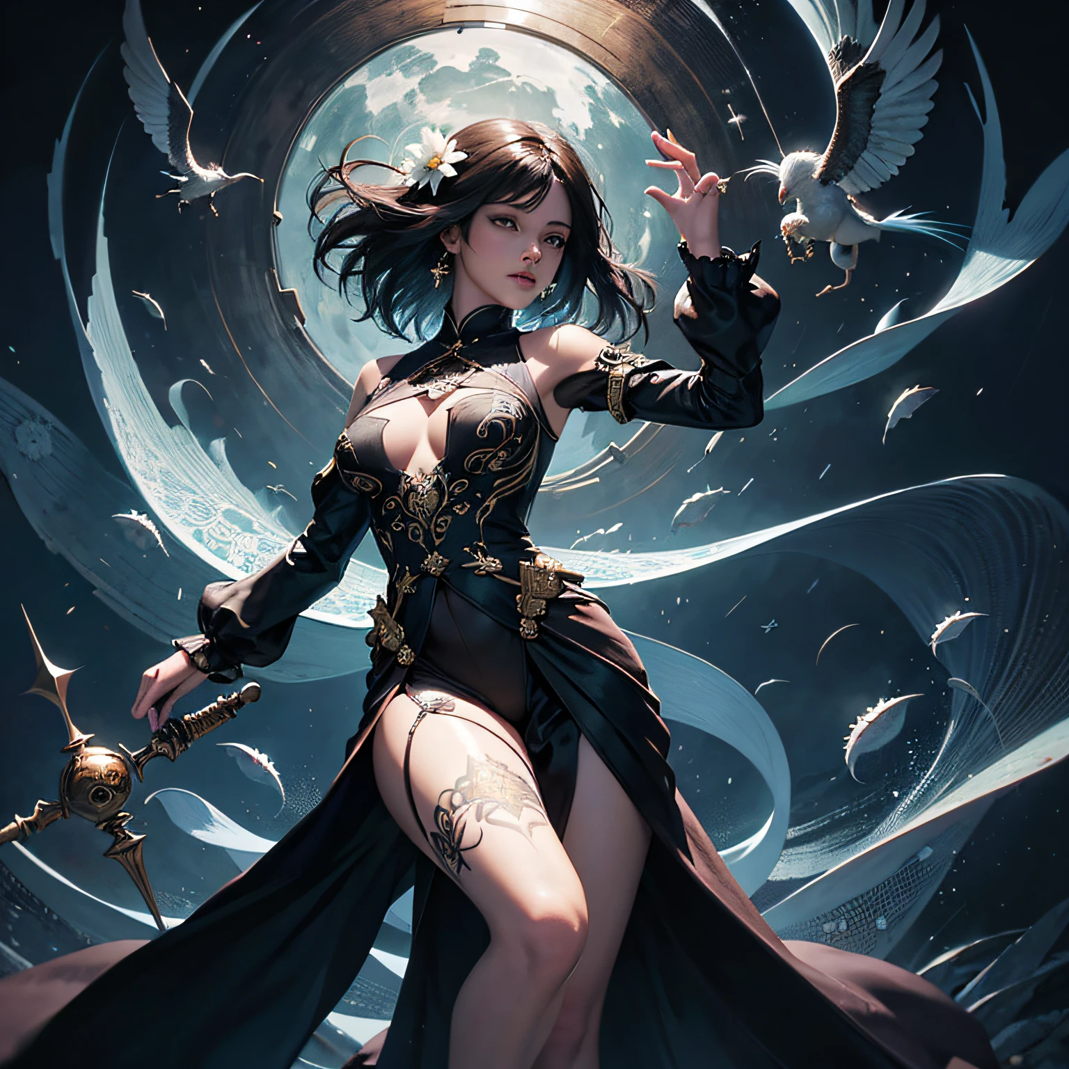 Official Art, Unity 8k Wallpapers, Ultra Detailed, Beautiful and Aesthetic, Masterpiece, Best Quality, (Zentangle, Mandala, Tangled, Entangle), (Fractal Art: 1.3), 1girl, Very Detailed, Dynamic Angle, Cowboyshot, Most Beautiful Forms Chaotic, Elegant, Fauvist Design, Bright Colors, Romanticism, James Jean, Robbie Devi Antono, Ross Tran, Francis Bacon, Michal Mlaz, Adrian Ganey, Petra Kotwright, Gerhard Richter, Takashi Yamamoto, Ashley Wood, atmospheric, ecstatic notes, flow notes visible, (black silk), (whole body),  Greg Rutkowski, ink style, sticker, vector art beautiful character design, double exposure shot, luminous design, winning entry, masterpiece, amoled black background,1sexy girl with forest clothes, flowers, leaves, mandalas, fractal,,1 sexy girl in transparent forest clothes,exposed breasts, open transparent t-shirt,mandala and flower tattoos, La mejor calidad, Obra maestra, llustration,open transparent t-shirt,mandala and flower tattoos, La mejor calidad,sexy pose, provocative pose, full body,Reloj antiguo flotante, Antique lamp, salpicar,pose seductora, Pubic Hair Visible, senos visibles,art by Sakimichan,seductive pose, visible pubic hair, breasts visible,full body, black hair, Transparent clothing, slight smile,Jean-Baptiste Monge style, bright, beautiful , splash, Glittering , cute and adorable, filigree, , rim lighting, ligh, --auto