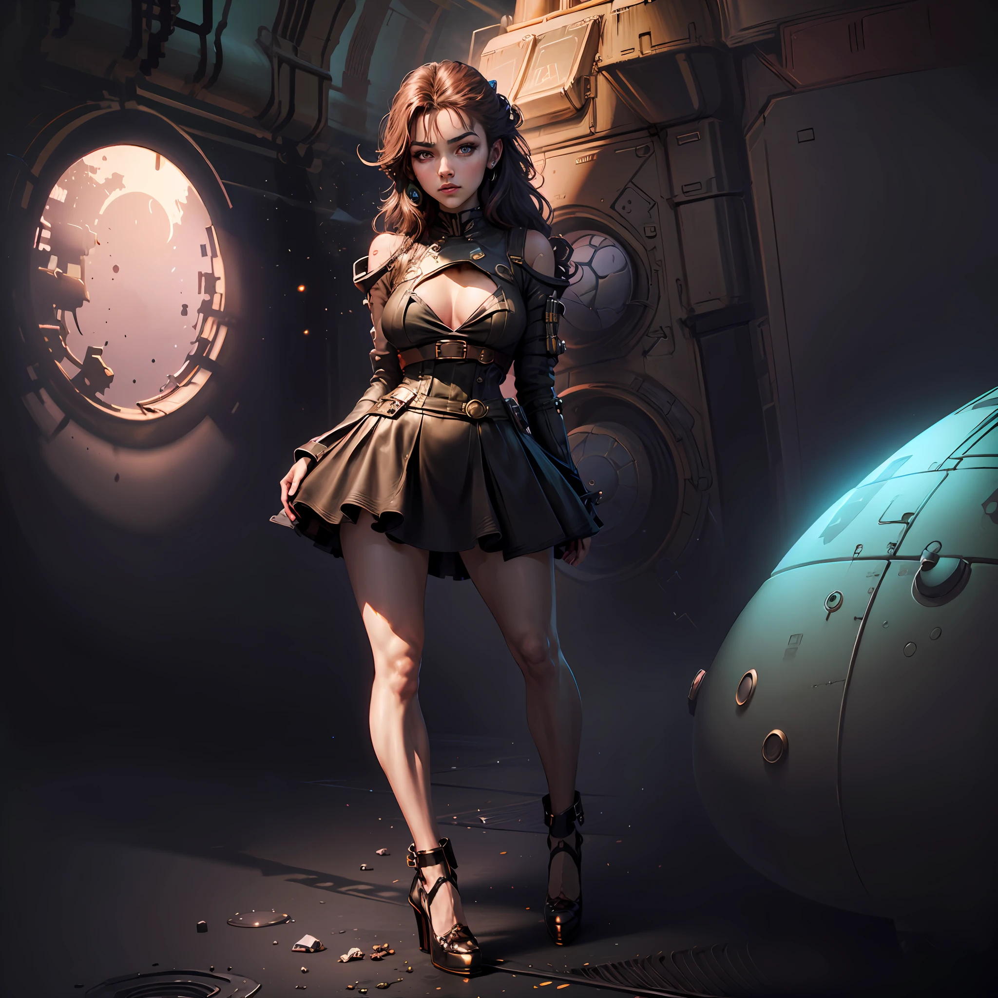 MASTERPIECE,Best),Light effect,superclear, the high,-definition picture, painting of a girl standing in front of a space ship, moon light, Big breasts, light green eyes, pink high heels,MASTERPIECE,Best),Light effect,superclear