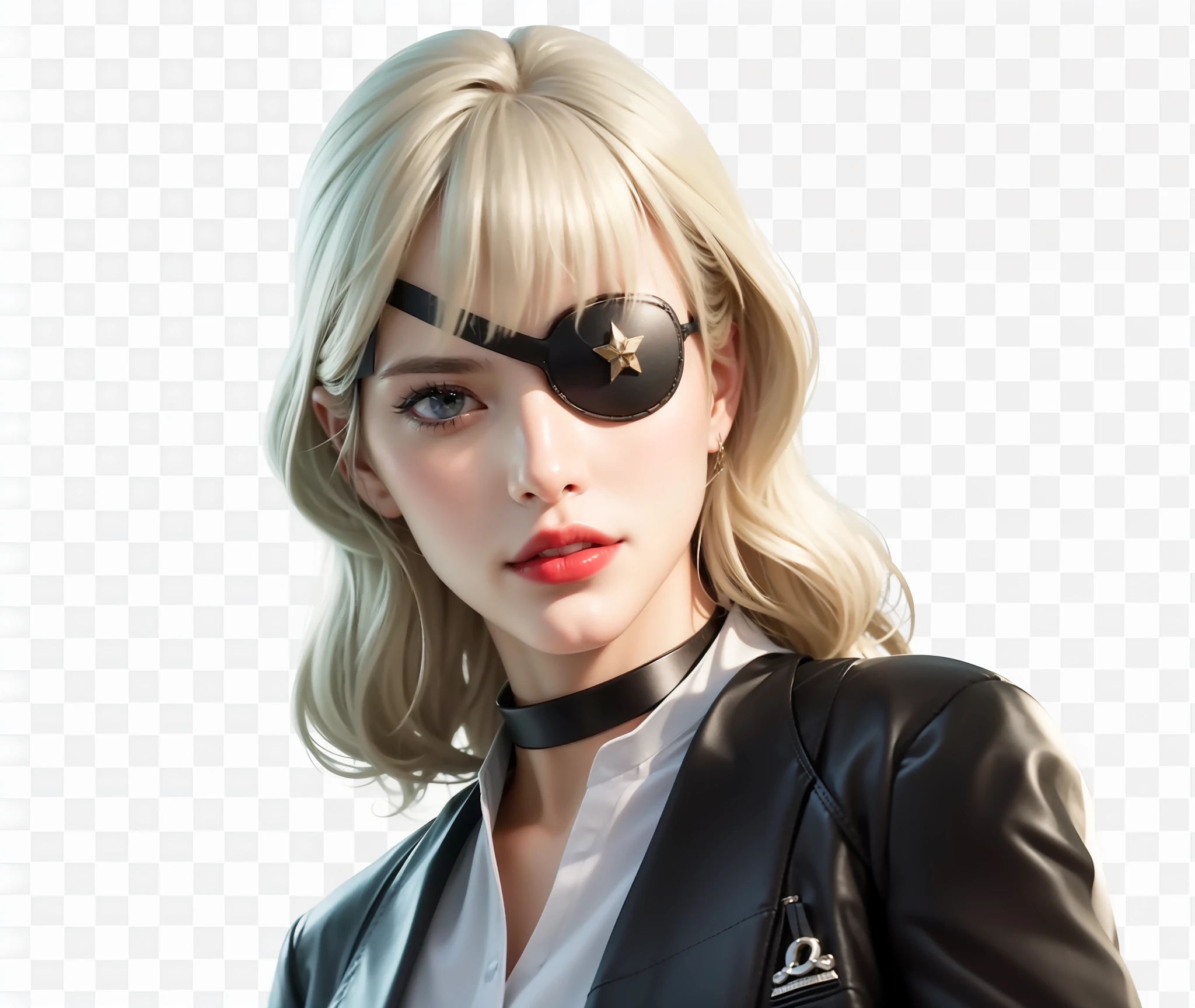 The eye patch is black、There is no ornament on the eye patch、Eye patches are simple
