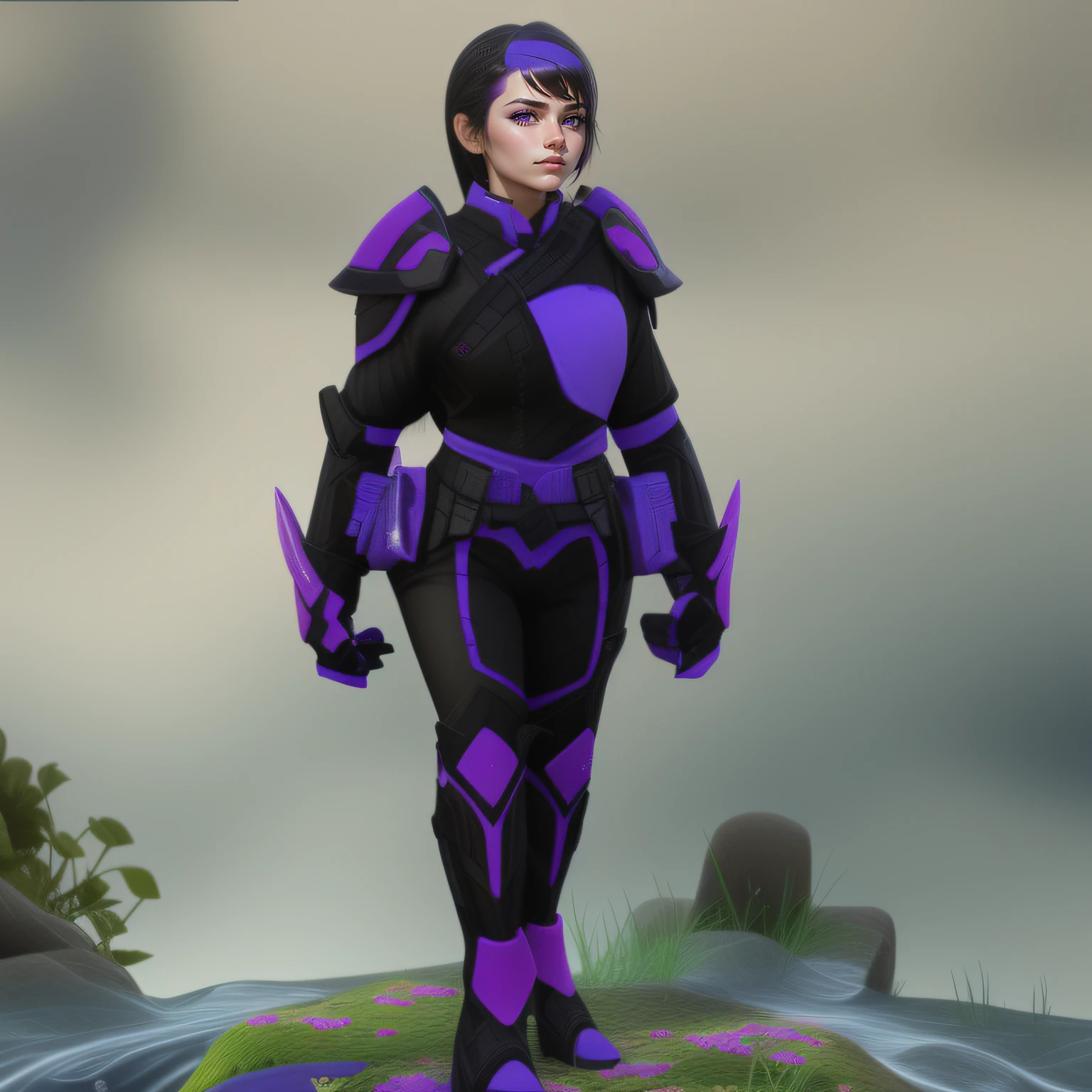 realistic face, black and purple hair, teenager, 18 years old. --auto