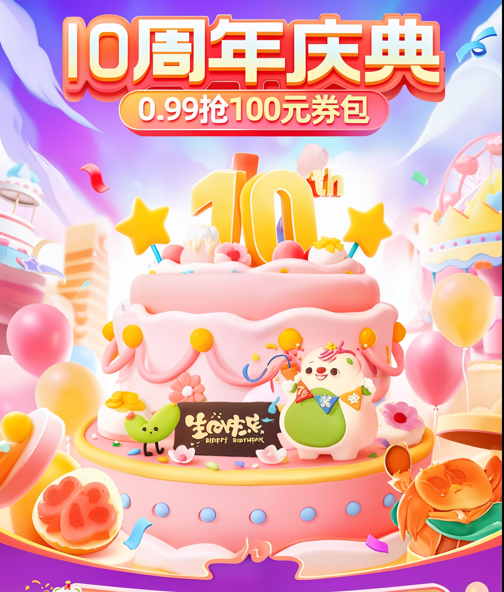 Close-up of cake,There is a number on it, 10K, The birthday cake, event, trending on cgstation, Cupcakes, the greatest cake, 9K, 9 k, trending at cgstation, 8K)), Birthday party, delicacy, ten lee, Cai Xukun, mobile game, hand painted cartoon art style, 1080p