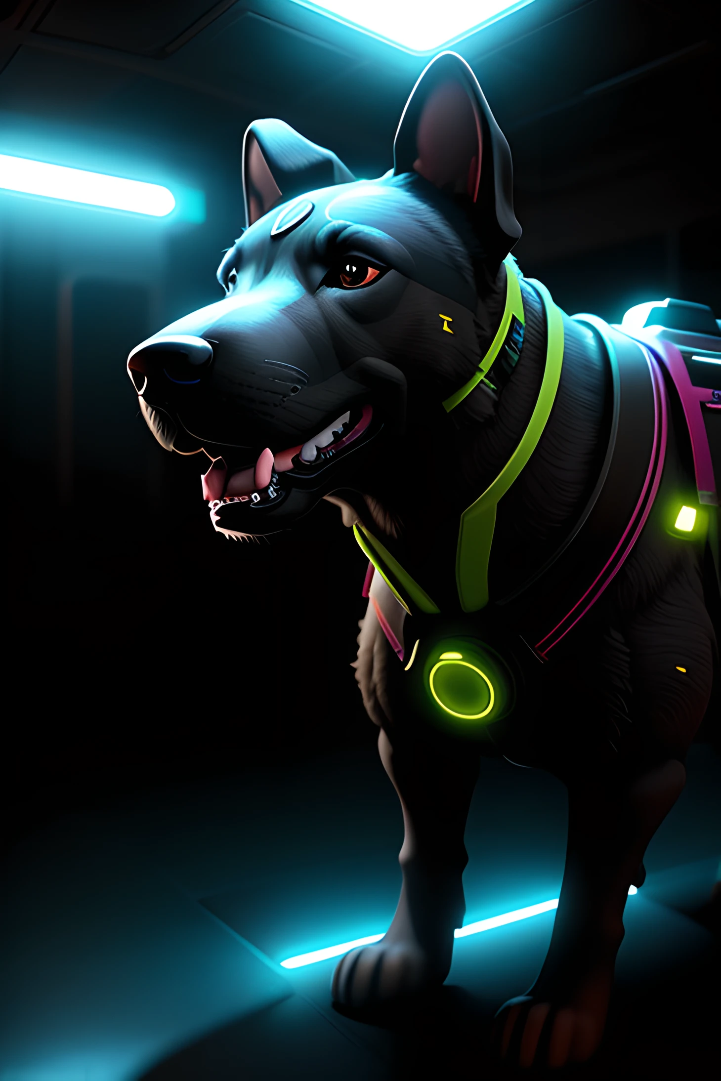 dog raivoso ciborg realistic fundo futuristic 3d 8k