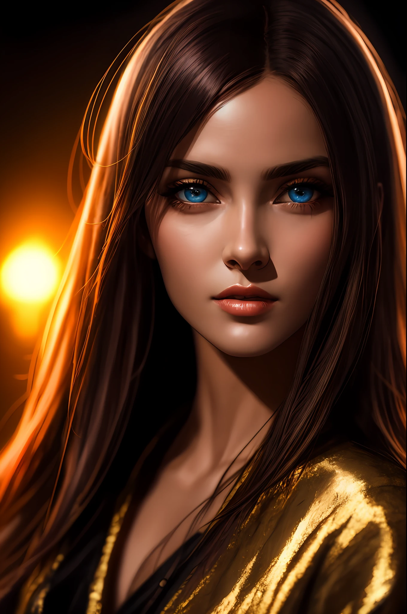 Mulher bonita, olhos castanhos escuros, com cabelos pretos, visible from human, noite, Colouring, photography hyper-detailed cinematic hdr lighting, softbox lighting, Detalhe extremo, 8k, 3D-rendering, Hiper realista, NVIDIA,