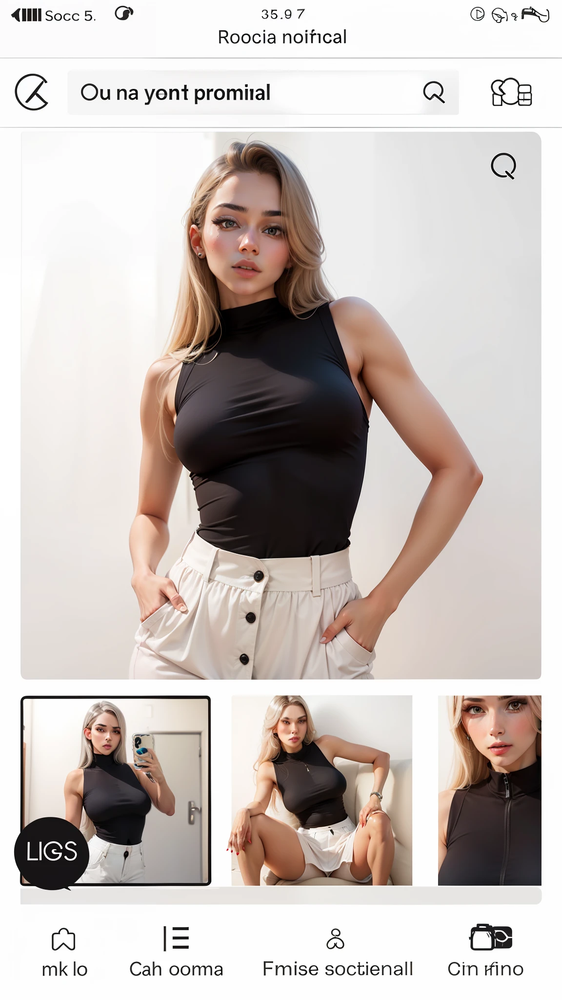 Uma mulher com roupa social feminina e fundo