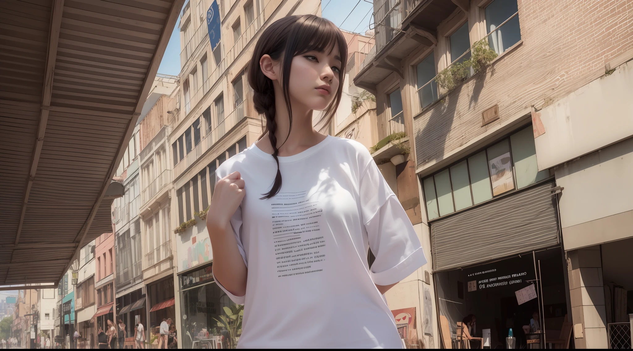 extremadamente detallado, Arte conceptual, charachter, idol girl, en ropa casual futurista, hiperrealista, Adobe Illustrator, a todo color, Dibujo detallado, 12k, UHD, pose modelo, fondo borroso