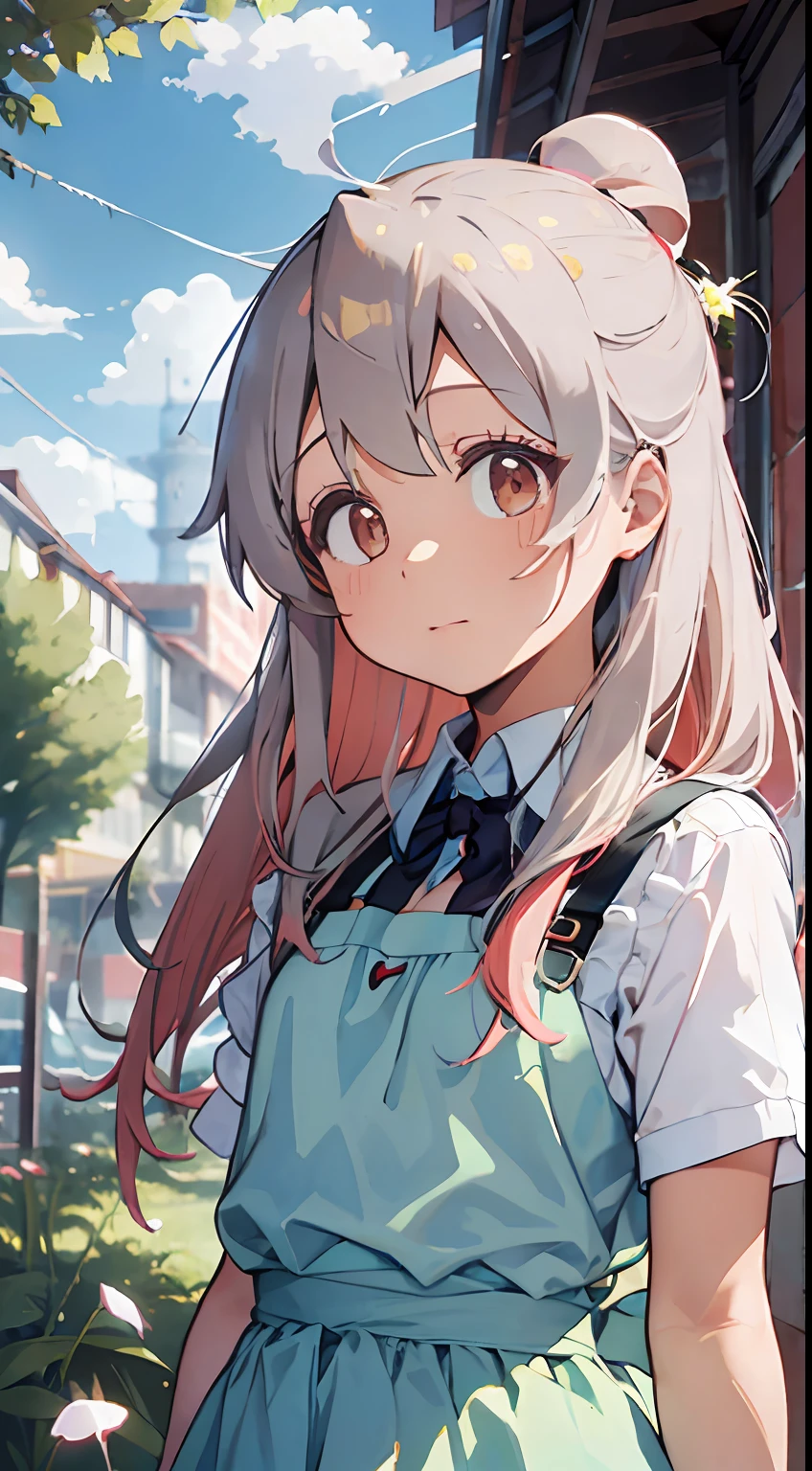 (tmasterpiece,best qualtiy:1.6),white lace dress,cowboy lens,beuaty girl,(blossoms,Many small white petals:1.3),trpical garden,blue-sky,looking at viewert,Small waist,offcial art,RAW photogr,Incredibly Ridiculous res,face illuminated,动态照明,cinmatic lighting,Ultra photo realsisim,A high resolution,photography of,Sharp focus,highest details,extremy detailed,ultra - detailed,finedetail,extremely detailed eyes and face