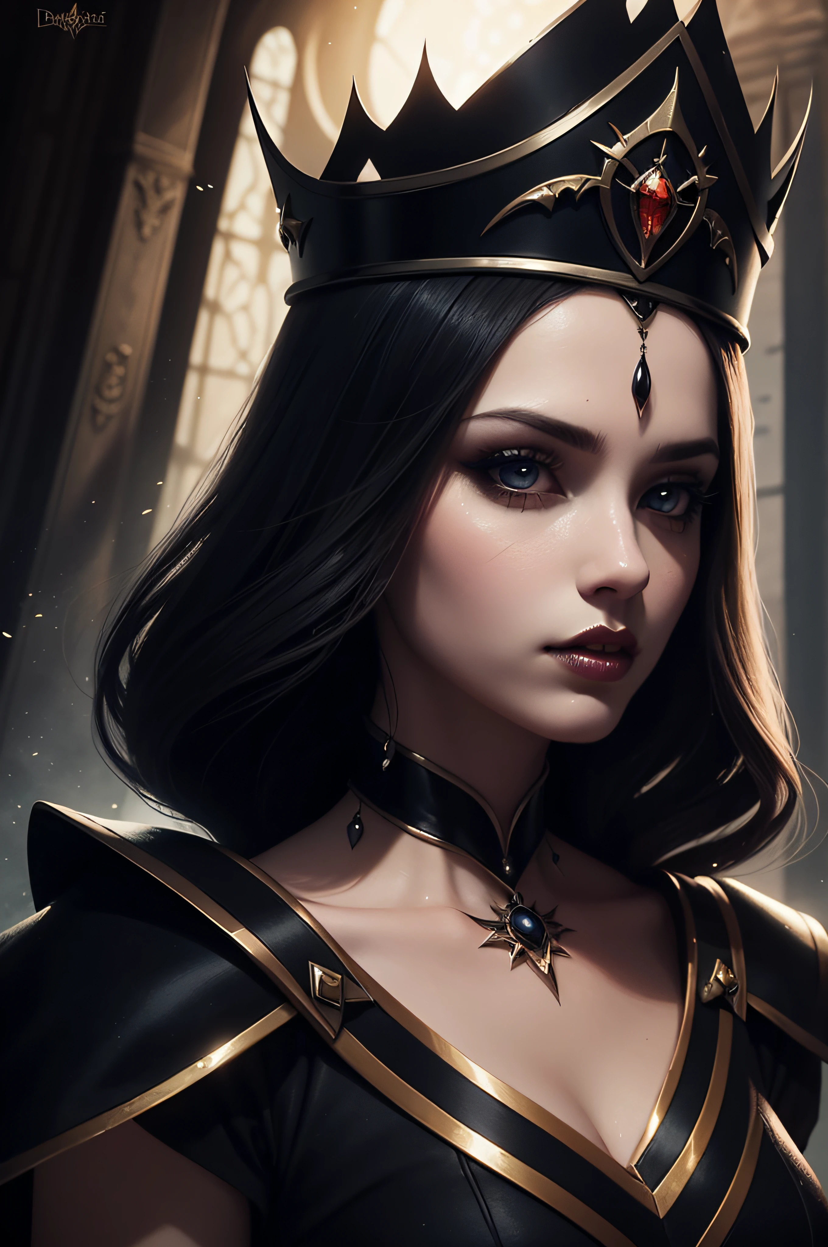 a close up of a woman wearing a crown and a black dress, dark fantasy style art, fantasy art style, a beautiful fantasy empress, epic fantasy art style hd, ((a beautiful fantasy empress)), epic fantasy art style, gothic princess portrait, gothic fantasy art, digital 2d fantasy art, beautiful and elegant