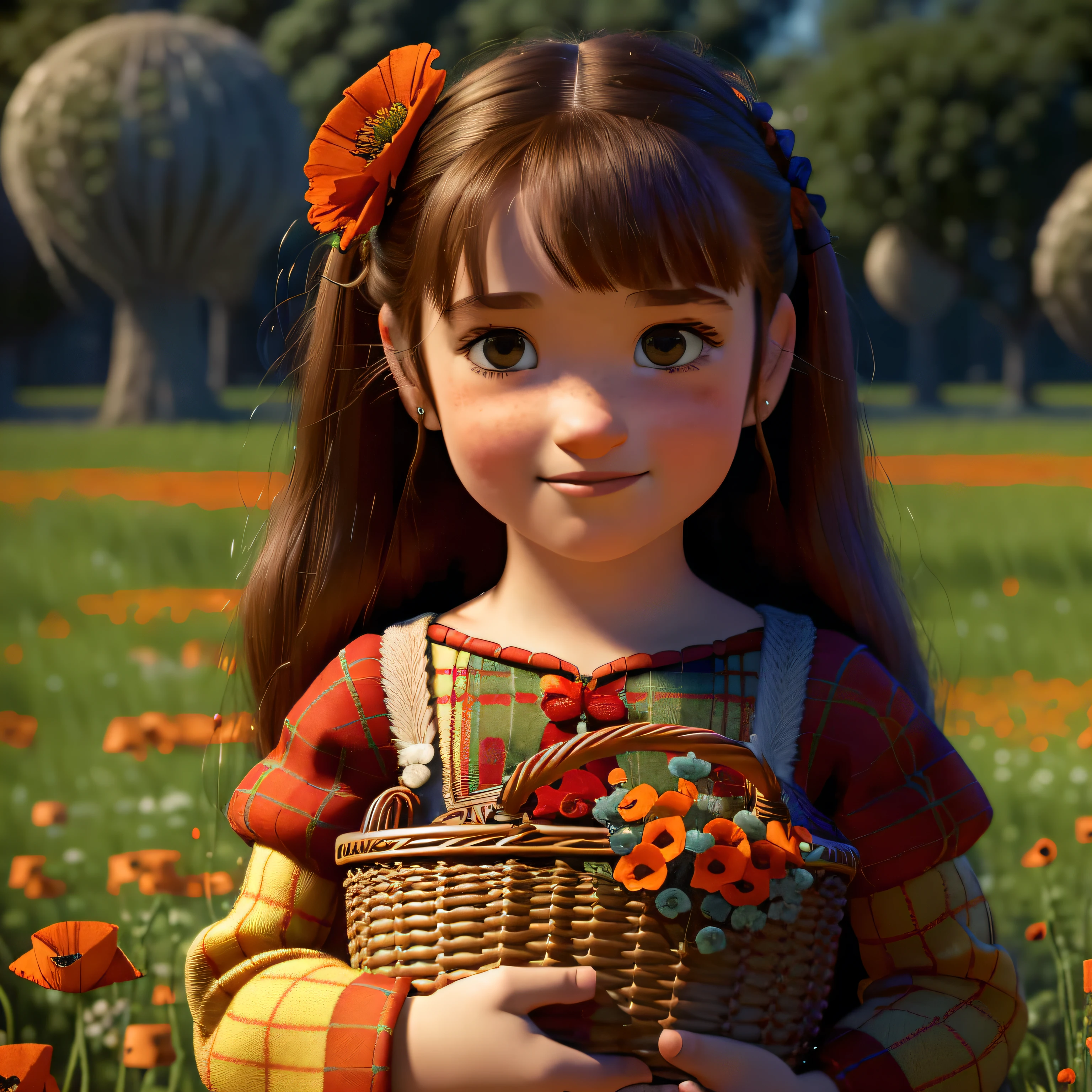 (pixarstyle:1.25) a waist-length portrait of a with a basket of flowers, overgrown with poppy flower, natural skin texture, 4k textures, hdr, intricate, highly detailed, sharp focus, cinematic look, hyperdetailed --auto