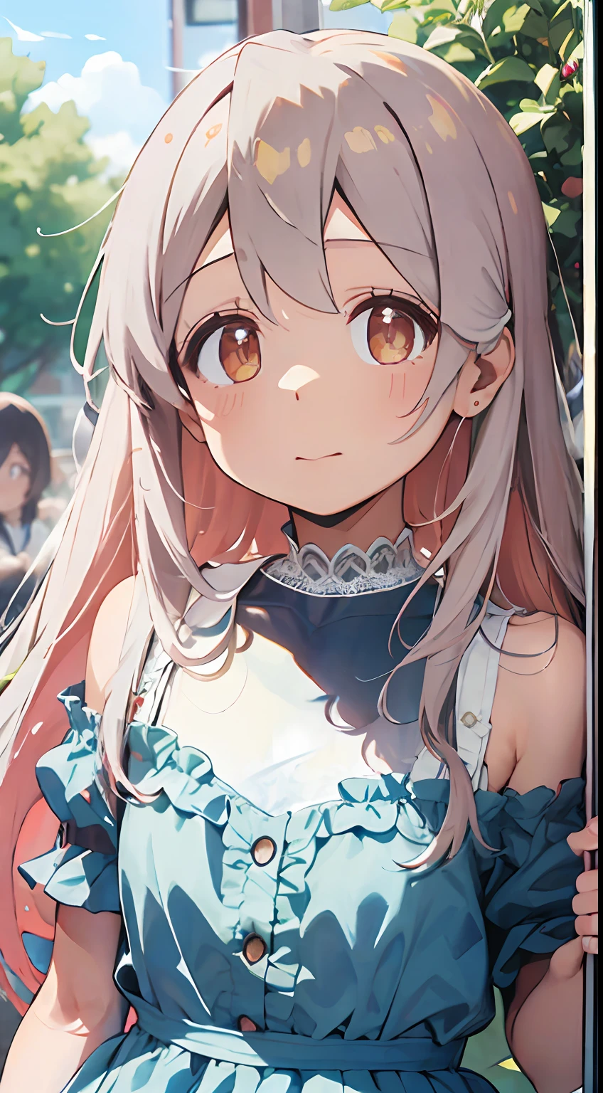 (tmasterpiece,best qualtiy:1.6),White lace dress,cowboy lens,beuaty girl,(blossoms,many small white petals:1.3),trpical garden,blue-sky,looking at viewert,Small waist,offcial art,RAW photogr,Incredibly Ridiculous res,face illuminated,动态照明,cinmatic lighting,Ultra photo realsisim,A high resolution,photography of,Sharp focus,highest details,extremy detailed,ultra - detailed,finedetail,Extremely detailed eyes and face,white wedding gown