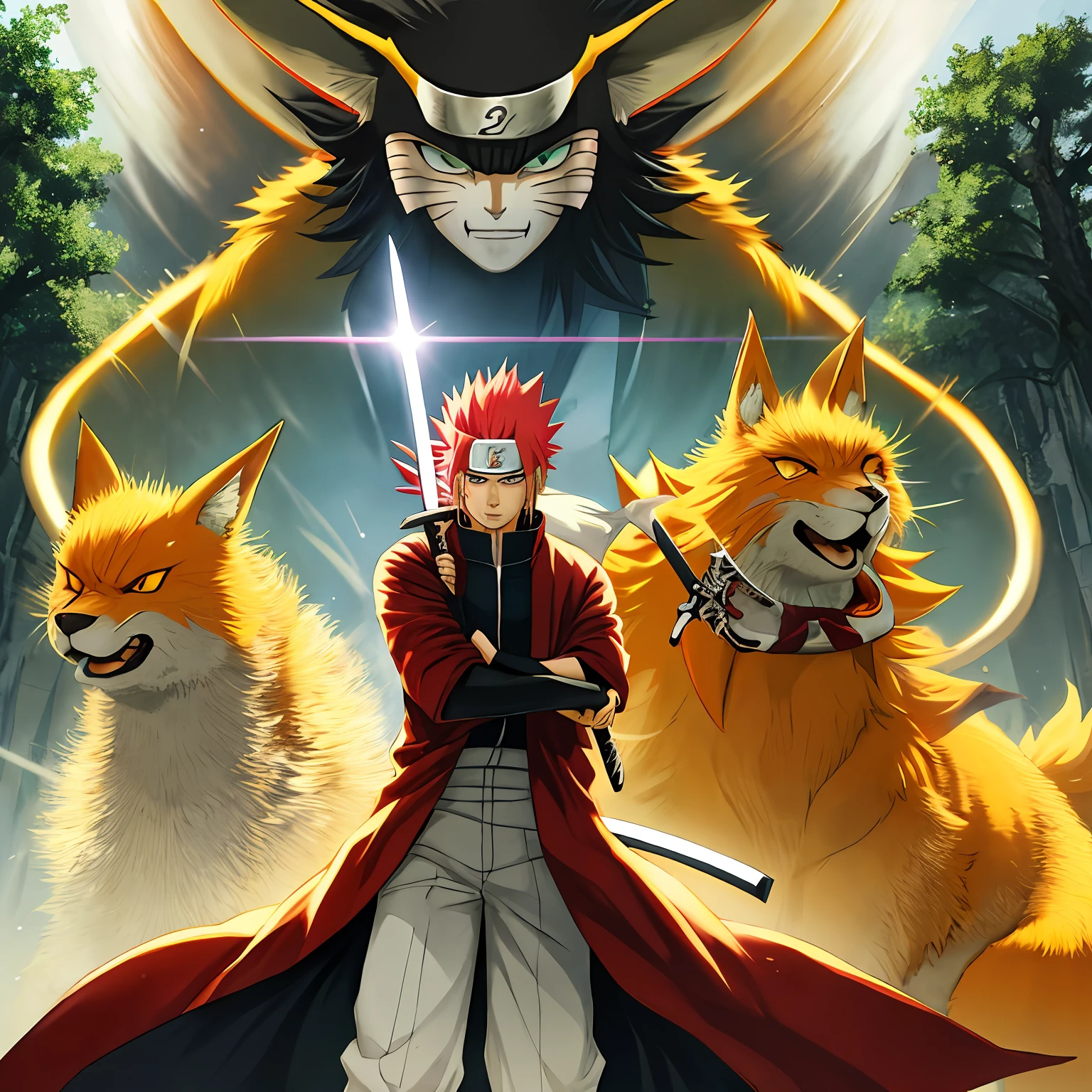 Naruto exists in blech with kurama's bankai with a sword
