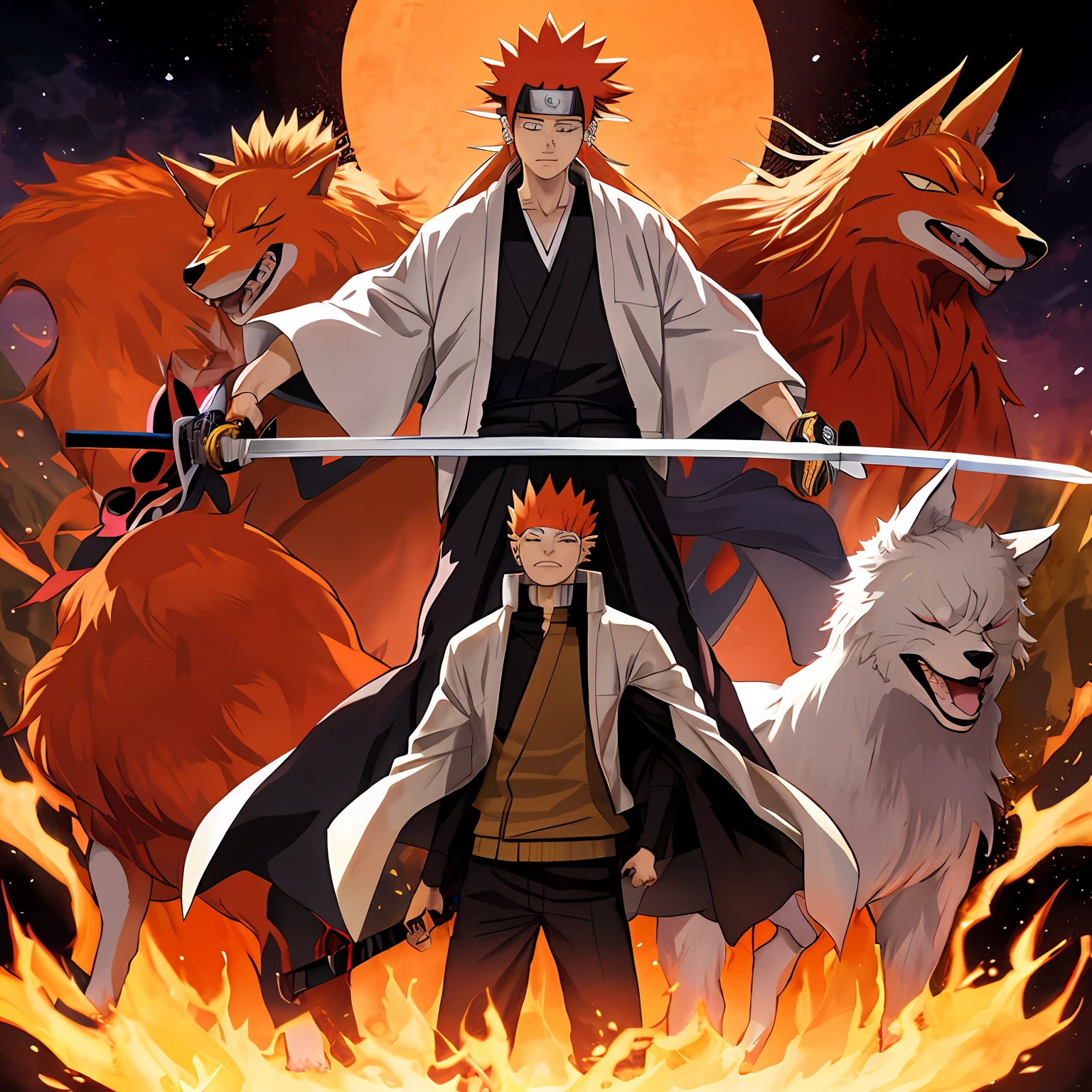 Naruto exists in blech with kurama's bankai with a sword
