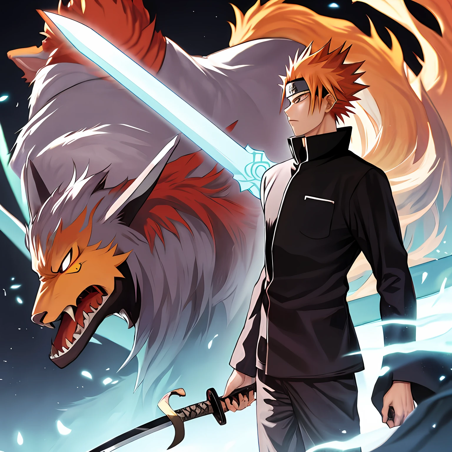 Naruto exists in blech with kurama's bankai with a sword