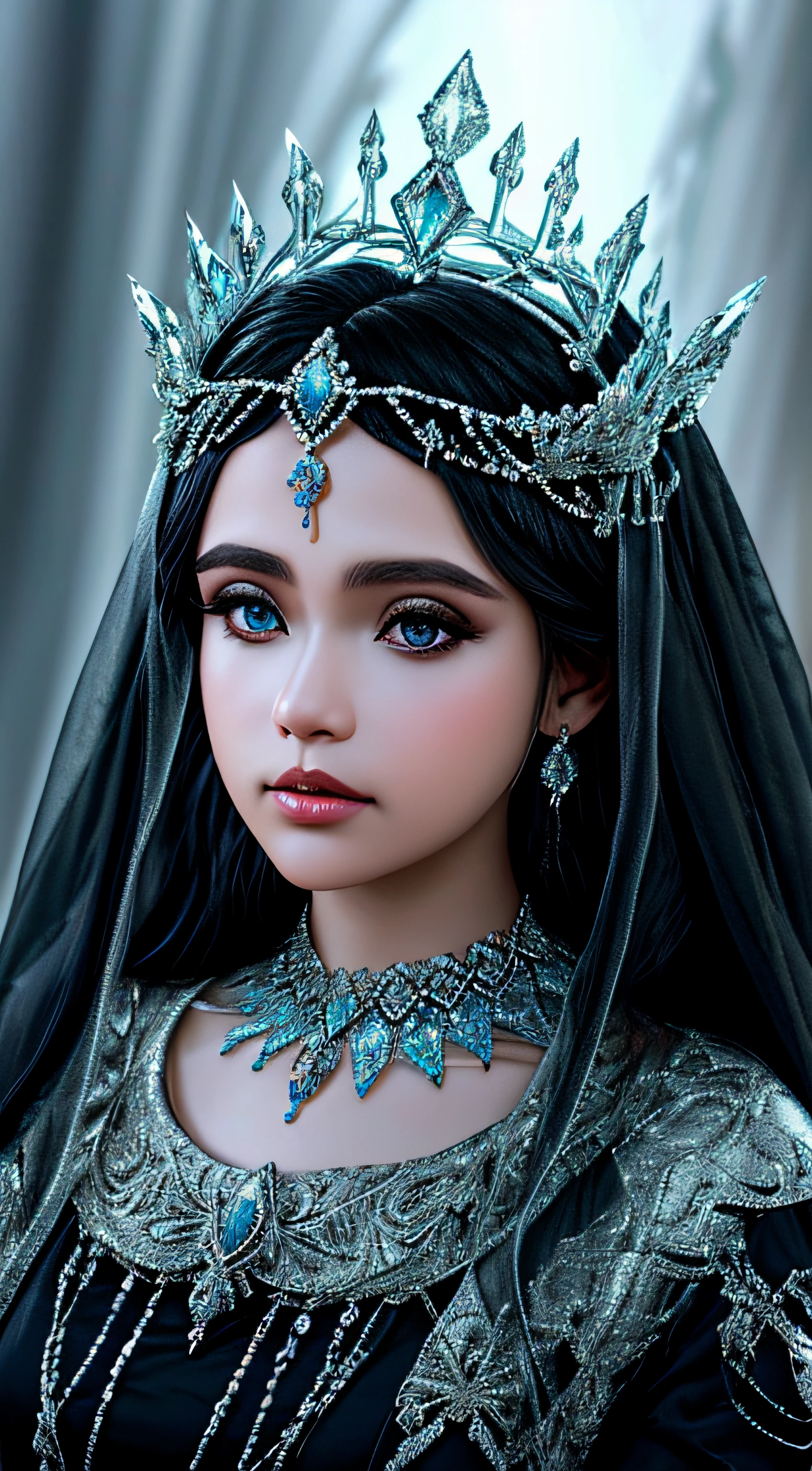 A closeup of a TIA with blue and white crystals on a black surface, tiara com safira, Coroa de joias, coroa de joias, tiara azul, coroa ornamentada joias, Crown of the Silver Prince, coroa de cristal, coroa real, coroa de engrenagens azuis e diamantes, realeza enfeitada e incrustada, usando uma coroa de diamantes, coroa de prata, Coroa da Rainha