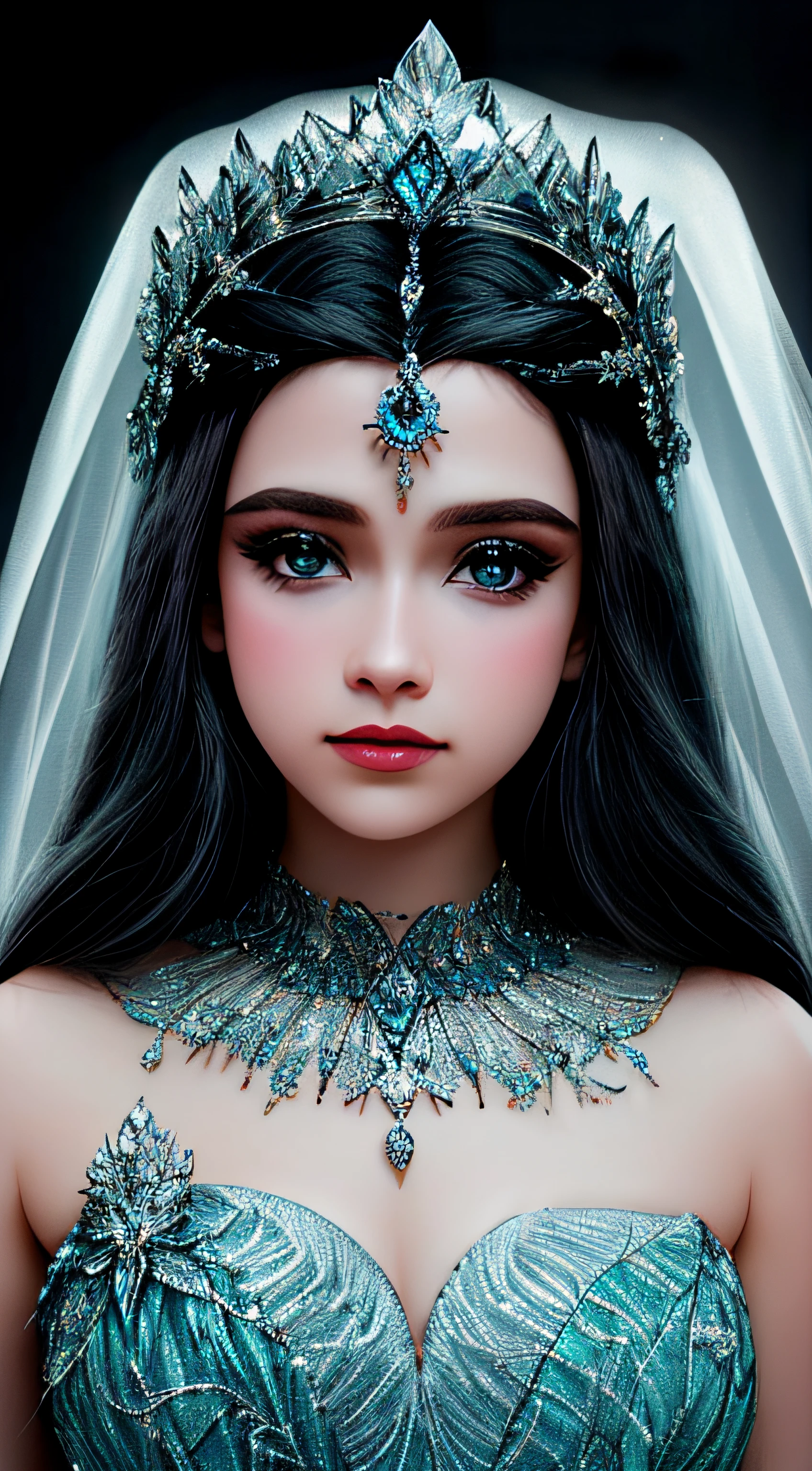 A closeup of a TIA with blue and white crystals on a black surface, tiara com safira, Coroa de joias, coroa de joias, tiara azul, coroa ornamentada joias, Crown of the Silver Prince, coroa de cristal, coroa real, coroa de engrenagens azuis e diamantes, realeza enfeitada e incrustada, usando uma coroa de diamantes, coroa de prata, Coroa da Rainha