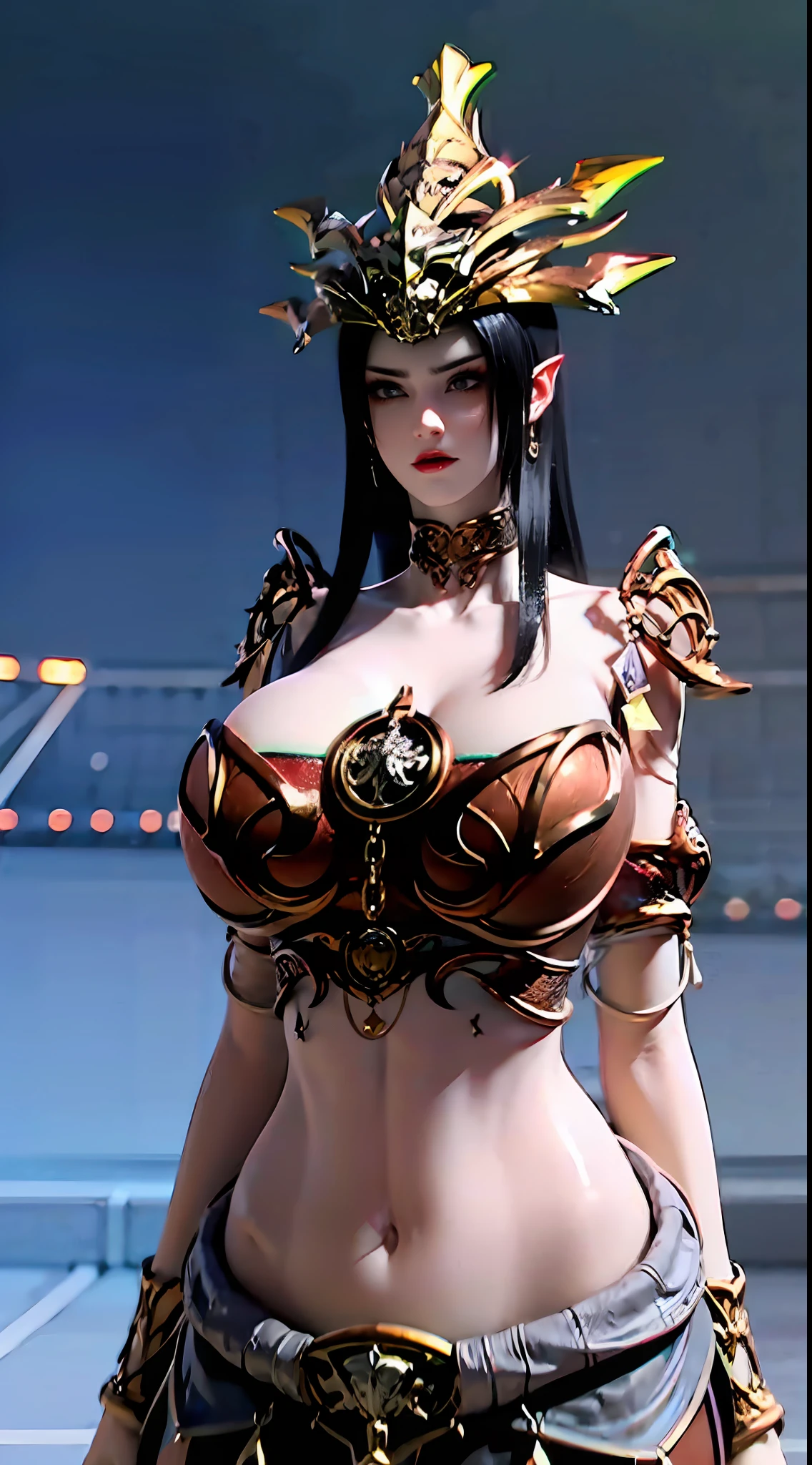 ((Unreal Engine 5)), Realistic Rendering, Excellent, (Full royal armor:1.2), (breastplate), (helm), looking on camera, 1girl standing on studio, beautiful face, (kpop makeup), CGImix, (photorealism:1.2), ultrarealistic uhd face, (hugefaketits:1.4), (gigantic breasts:1.2), (muscle abs), (big butt), (wide hips), (thick thighs), slim waist, hourglass figure, half body, ((glowing skin)), ((shiny skin)), Realistic perfect body, ((she is sexy body)), ((clean skin)), photorealistic, bokeh, motion blur, (background blur:1.4), masterpiece, highres, 1080P, super detail, textured skin.