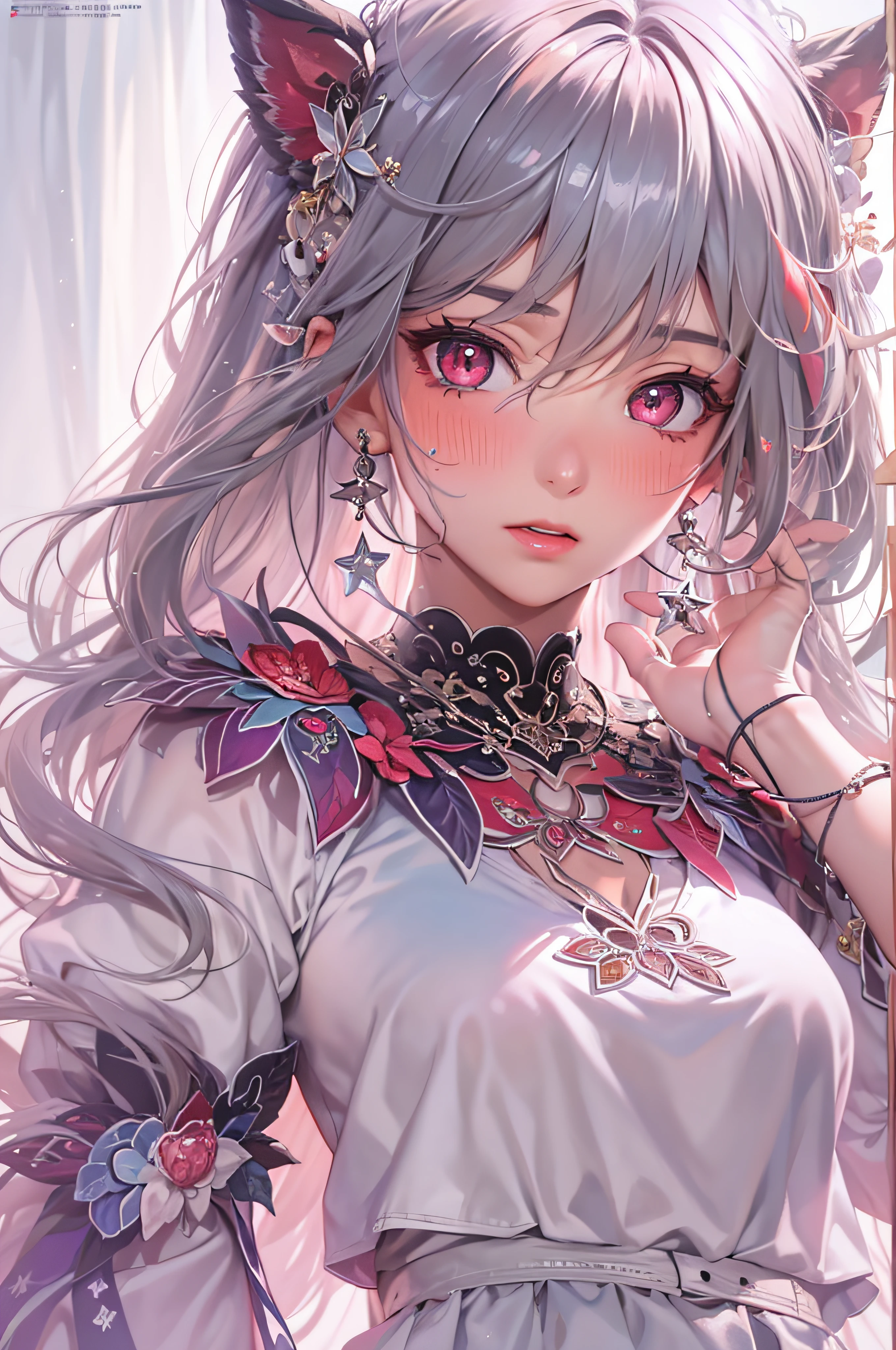 (masterpiece, top quality, best quality, official art, beautiful and aesthetic:1.2), (1girl:1.3), (fractal art:1.3),absurd, masterpiece, best quality, realistic, hyper-detailed, (shiny skin, sweaty:1.4), looking at viewer, slender, solo,  white sneakers, white miniskirt, long hair, white hair, red eyes, heterochromia, multi coloured eyes, (thick thighs:0.5), dynamic lighting, high resolution, sharp focus, depth of field, medium breasts, masterpiece, best quality, ultra-detailed, illustration, ultra-detailed face, best quality face, adult, 1girl, 18 years old, adult, intricate detailed outfit, sexy pose, glowing red dress, cute, kawaii, digital art, finely detailed eyes, blushing, red cheeks, realistic, purple eyes, glowing eyes, top, skirt, parted lips, blush, night, sun, sunlight, cute, kawaii, digital art, finely detailed eyes, embarrassed expression, long_hair, blushing, moon, star_\(sky\), starry_sky, full_moon, photorealistic, asian, woman, mix4
