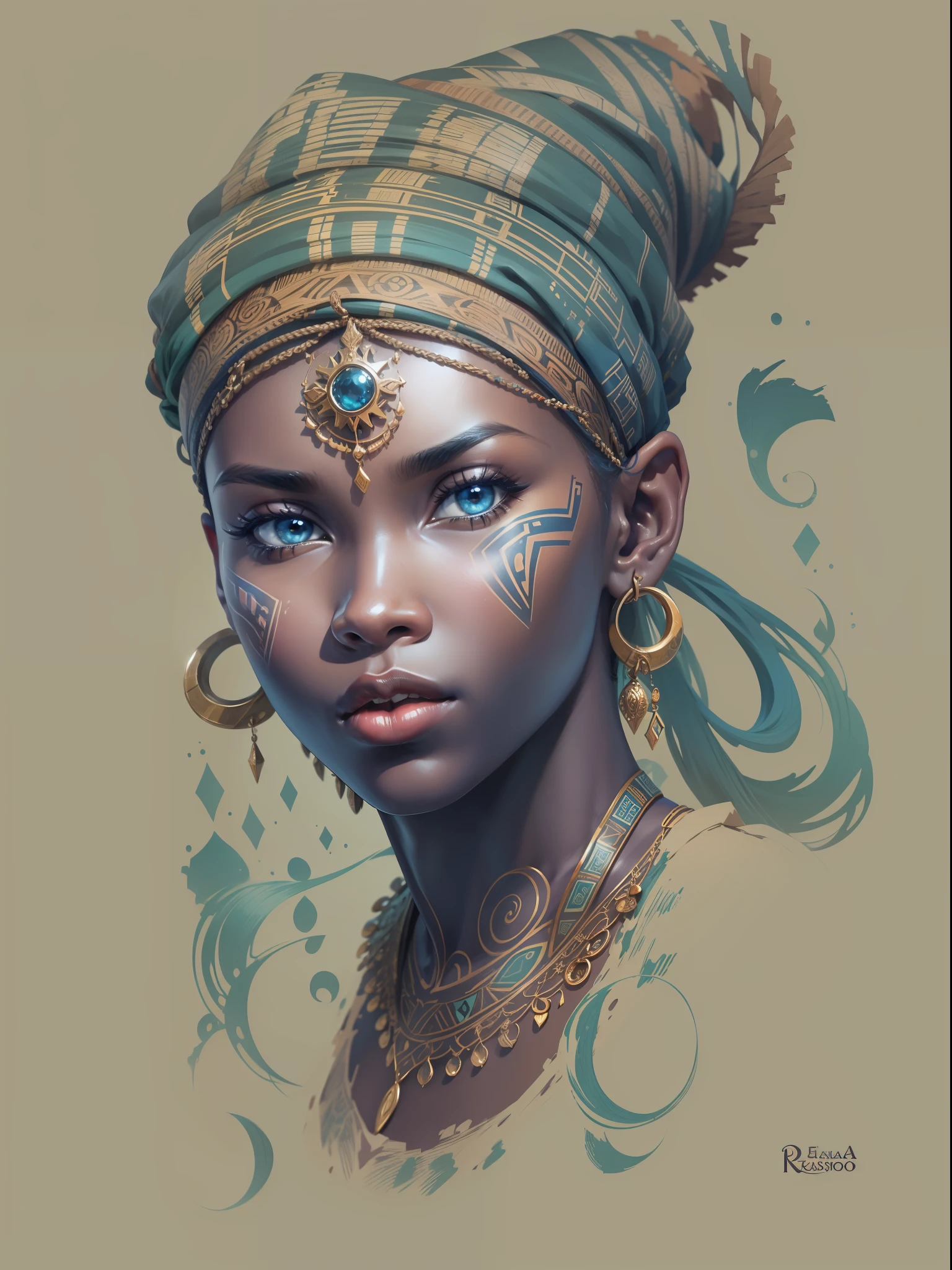 Deusa Africana Yemanja, colorido, Dominance of blue colors, seios grandes, corpo perfeito, caderno de rascunhos, handdrawn, Escuro, corajoso, realistic sketch, rough sketch, mistura de linhas escuras fortes e linhas soltas, linhas em negrito, no papel, folha de caracteres de turnaround, metade mulher metade sereia, corpo inteiro, African symbols, water symbols, Peixes diversos, tema escuro, Beautiful, fascinante
