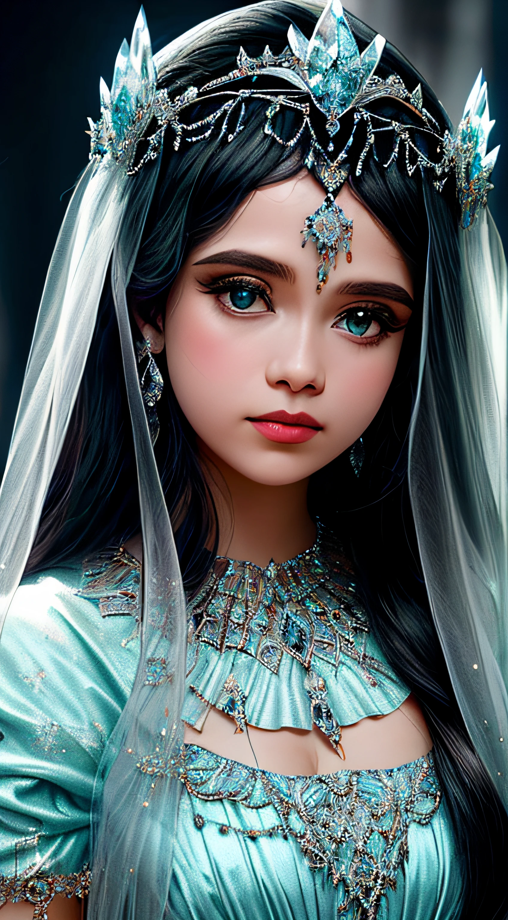 A closeup of a TIA with blue and white crystals on a black surface, tiara com safira, Coroa de joias, coroa de joias, tiara azul, coroa ornamentada joias, Crown of the Silver Prince, coroa de cristal, coroa real, coroa de engrenagens azuis e diamantes, realeza enfeitada e incrustada, usando uma coroa de diamantes, coroa de prata, Coroa da Rainha