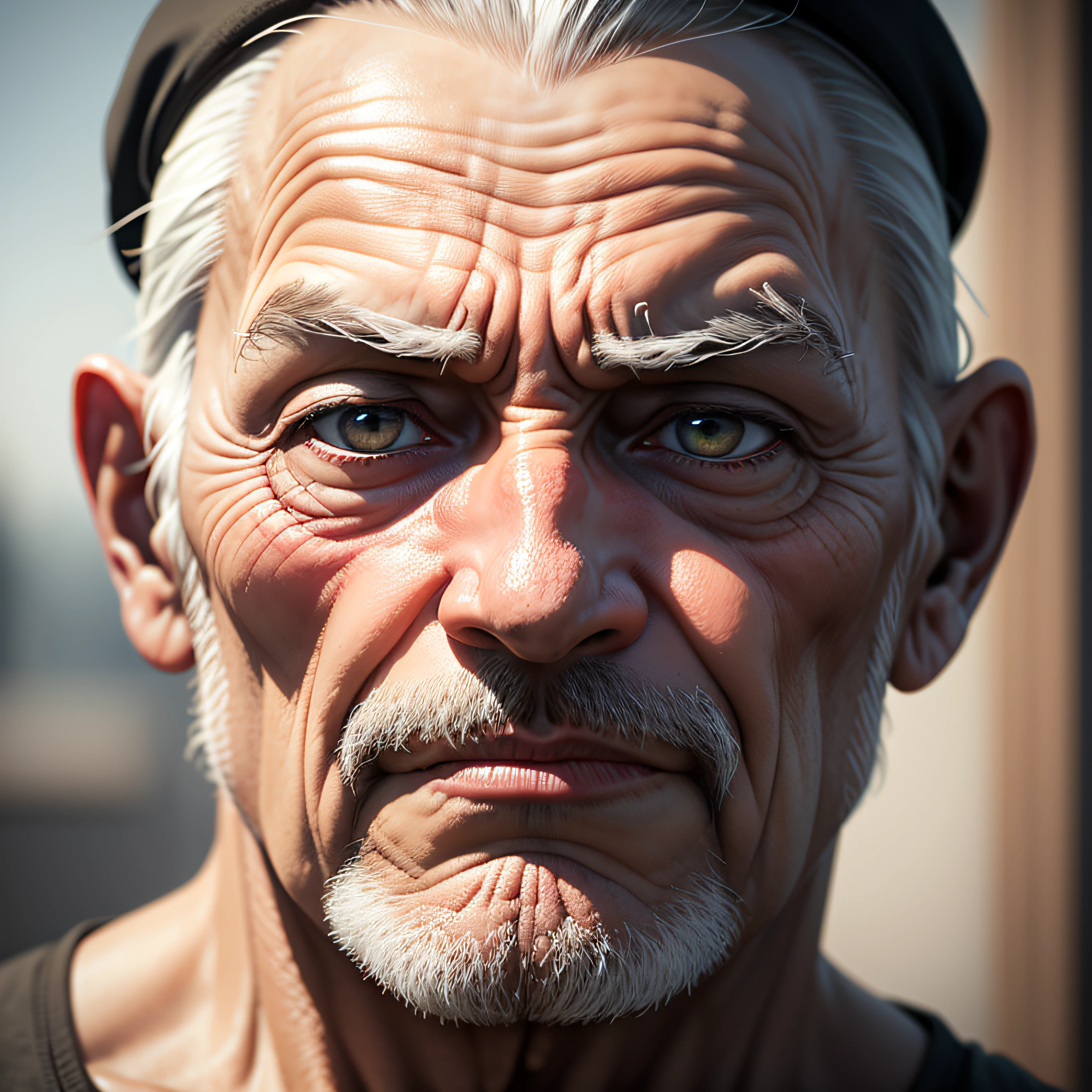 obra-prima, alto contraste, An old man, expression of wisdom and obstinacy, Pele extremamente detalhada, tristeza, pele escura, hopelessness, Portrait angle, (foco nítido: 1.2), estilo cinema; (Sombras profundas: 1.1), alto contraste, 8k, (alta qualidade: 1.3), artstation hd , arte conceitual, Rosto e corpo detalhados, award-winning photography, (grumpy lighting: 1.2), profundidade de campo, Bokeh, 4k, HDR, --auto