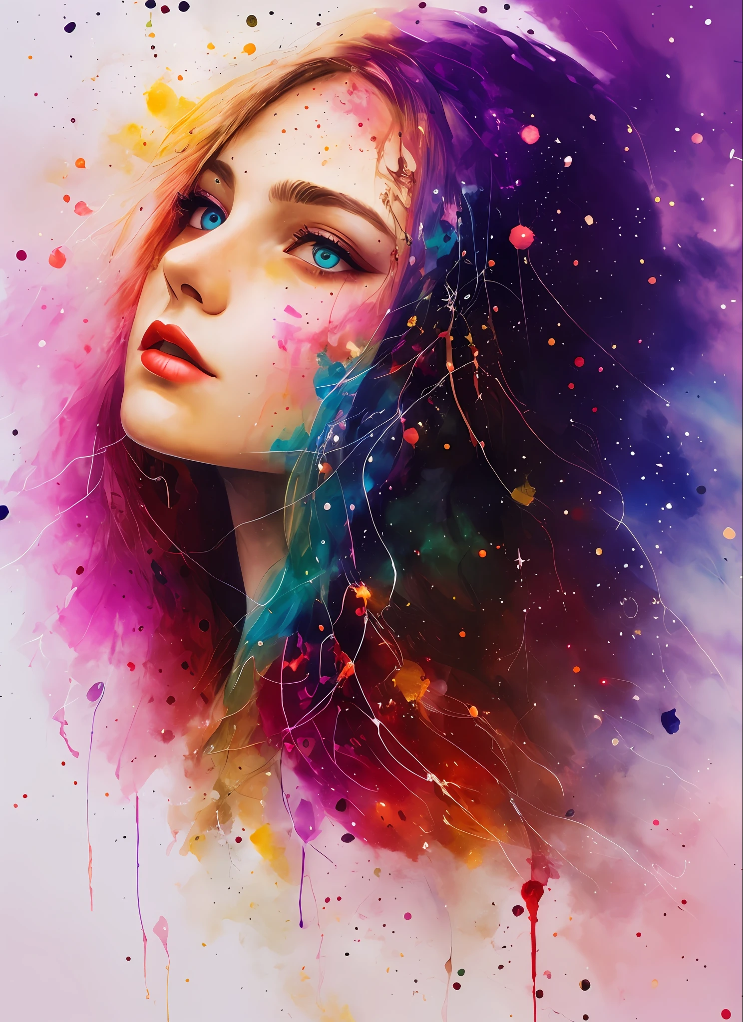 woman with agnes cecile, glowing design, pastel colors, ink drops, autumn lights