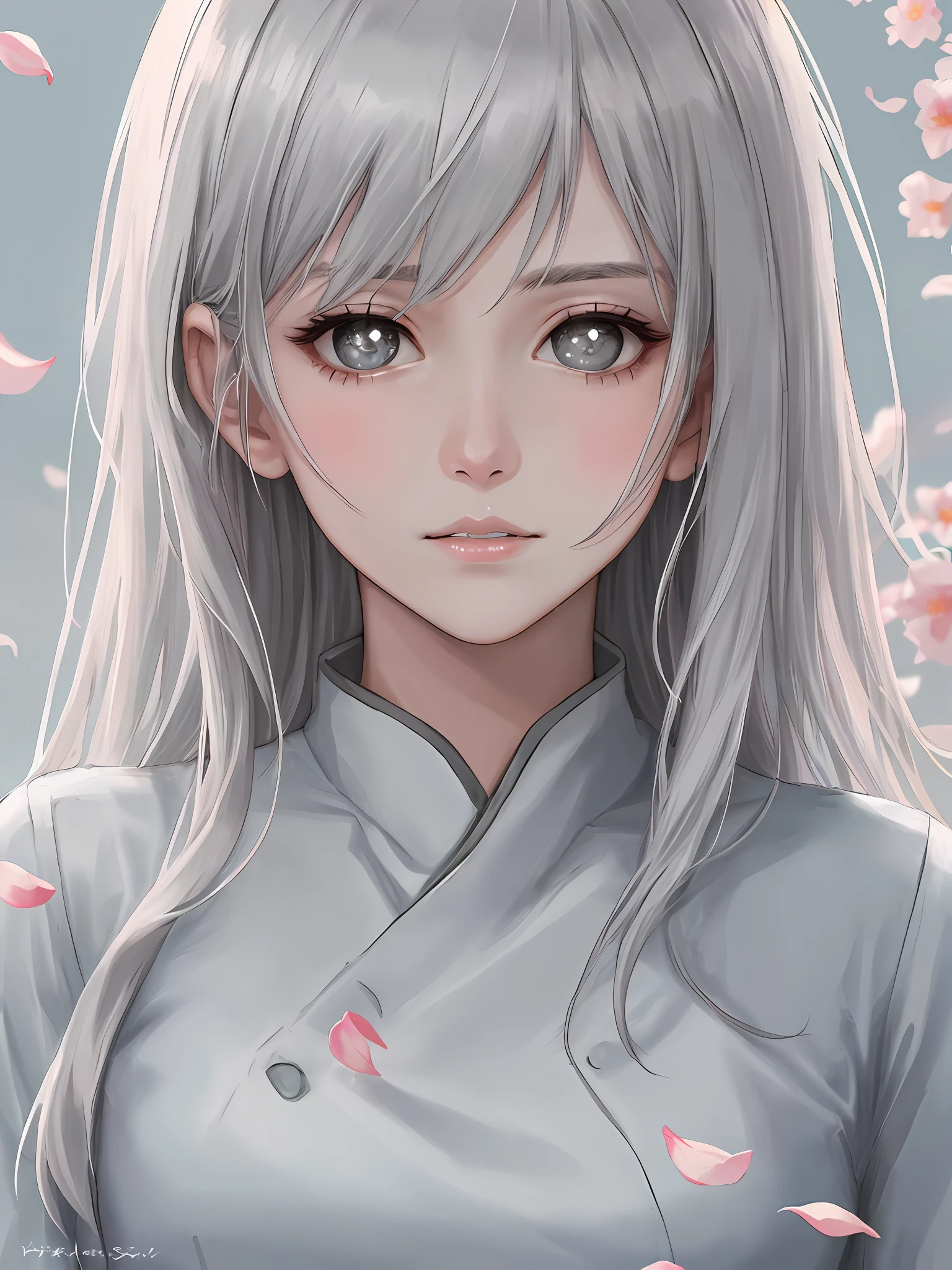 🎨model: Kigetsu - Anime / Hentai Checkpoint
🌸Prompts: (Masterpiece, high resolution, Realistic portrait:1.3), An anime woman with an ethereal presence, Depict a serene sister image, (long layered silvery white hair:1.2), Poured down her back, (Light pink lips:1.1), Gentle and calm, Bangs elegantly outline her face, (Gray pupils:1.4), Exudes a sense of intelligence, Stand in the cold wind, (Realistic portrayal:1.1), Delicate petals dance in the air, (Flower background:1.2), Add a touch of beauty and vulnerability, (Calm and rational expression:1.1), Portraying her calm nature, (Delicate and serene face:1.2), Capture her serenity, The middle shot focuses on her delicate facial features, (Hair that is slightly blown by the wind:1.1), (Background music:1.2), Evokes feelings of calm and introspection.