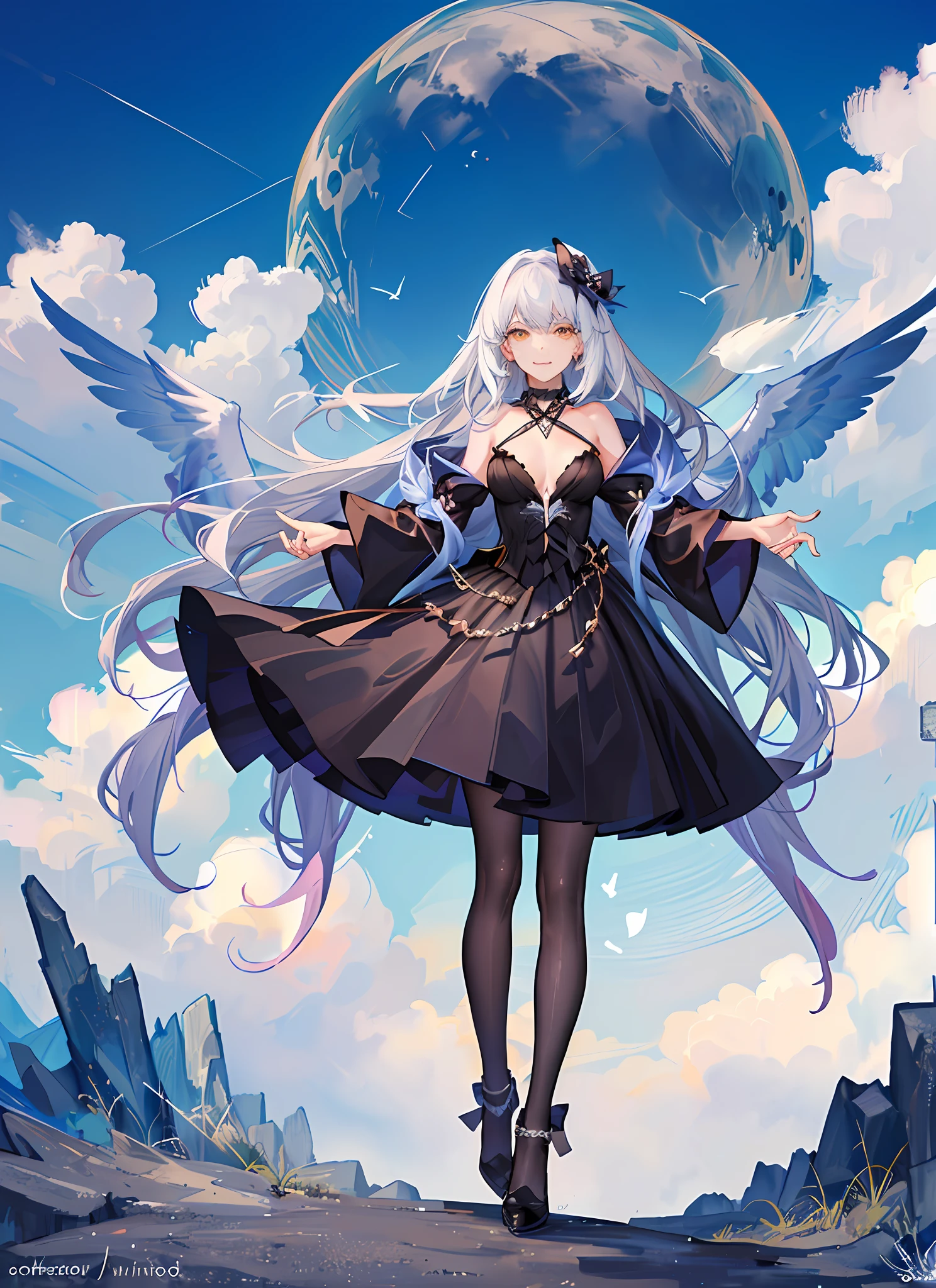 ((Girl magician)), ((Beautiful sky background with thunder)), ((ultra-detalhado)), ((best illustration)), ((cinematic lighthing)), dinamic angle, flutuante, finamente detalhado, (glitter:1.2 ), (brilho:1.2), (brilho:1.2), classic, (pintura:1.1), (sketchfab:1.1), (melhor qualidade), (obra-prima:1.2), (estilo anime), (solo), beautiful gothic face details, (cara fofa: 1.3), (olhos grandes: 1.3), cabelo vermelho, (cabelo comprido: 1.2), (cabelo flutuante: 1.2), (black magical girl outfit), roupa detalhada, (varinha cintilante: 1.3), ( magic effects:1.3), (Fluttering skirt:1.2), (botas fofas:1.1), (tecido transparente:1.1), (flicker:1.2), (brilho:1.2), (esplendor:1.2), (flicker:1.2) , (deslumbrar:1.2)
