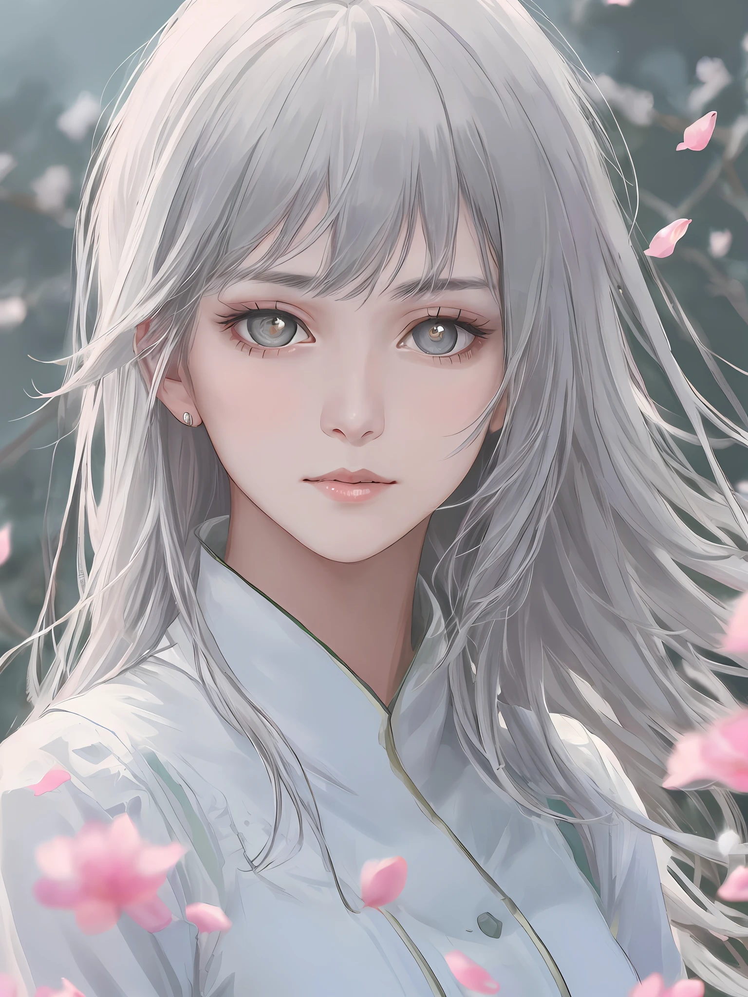 🎨model: Kigetsu - Anime / Hentai Checkpoint
🌸Prompts: (Masterpiece, high resolution, Realistic portrait:1.3), An anime woman with an ethereal presence, Depict a serene sister image, (long layered silvery white hair:1.2), Poured down her back, (Light pink lips:1.1), Gentle and calm, Bangs elegantly outline her face, (Gray pupils:1.4), Exudes a sense of intelligence, Stand in the cold wind, (Realistic portrayal:1.1), Delicate petals dance in the air, (Flower background:1.2), Add a touch of beauty and vulnerability, (Calm and rational expression:1.1), Portraying her calm nature, (Delicate and serene face:1.2), Capture her serenity, The middle shot focuses on her delicate facial features, (Hair that is slightly blown by the wind:1.1), (Background music:1.2), Evokes feelings of calm and introspection.