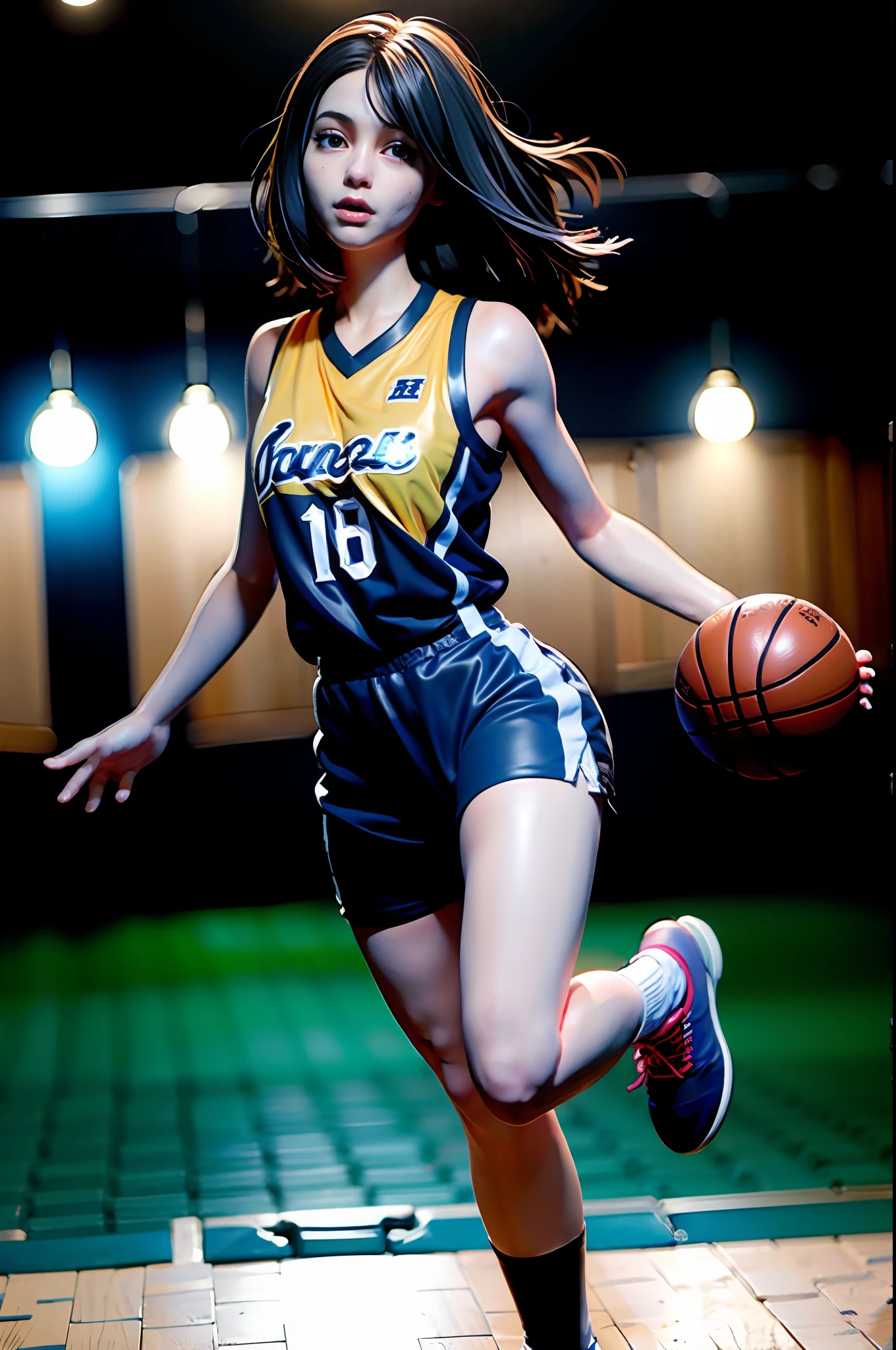 (8k, best quality, masterpiece:1.2), (realistic, photo-realistic:1.37), ultra-detailed,best quality, ultra high res, professional lighting, photon mapping, radiosity, physically-based rendering, cinematic lighting, basketball court,depth of field, sharp focus,sunbeam, good composition,(bokeh:1.2) 1girl,solo,(full body), (closed mouth),beautiful detailed eyes, pose, narrow waist,basketball uniform, black hair,messy hair,long hair floating in wind,(ulzzang-6500:1.2)
mix4, hiqcgbody