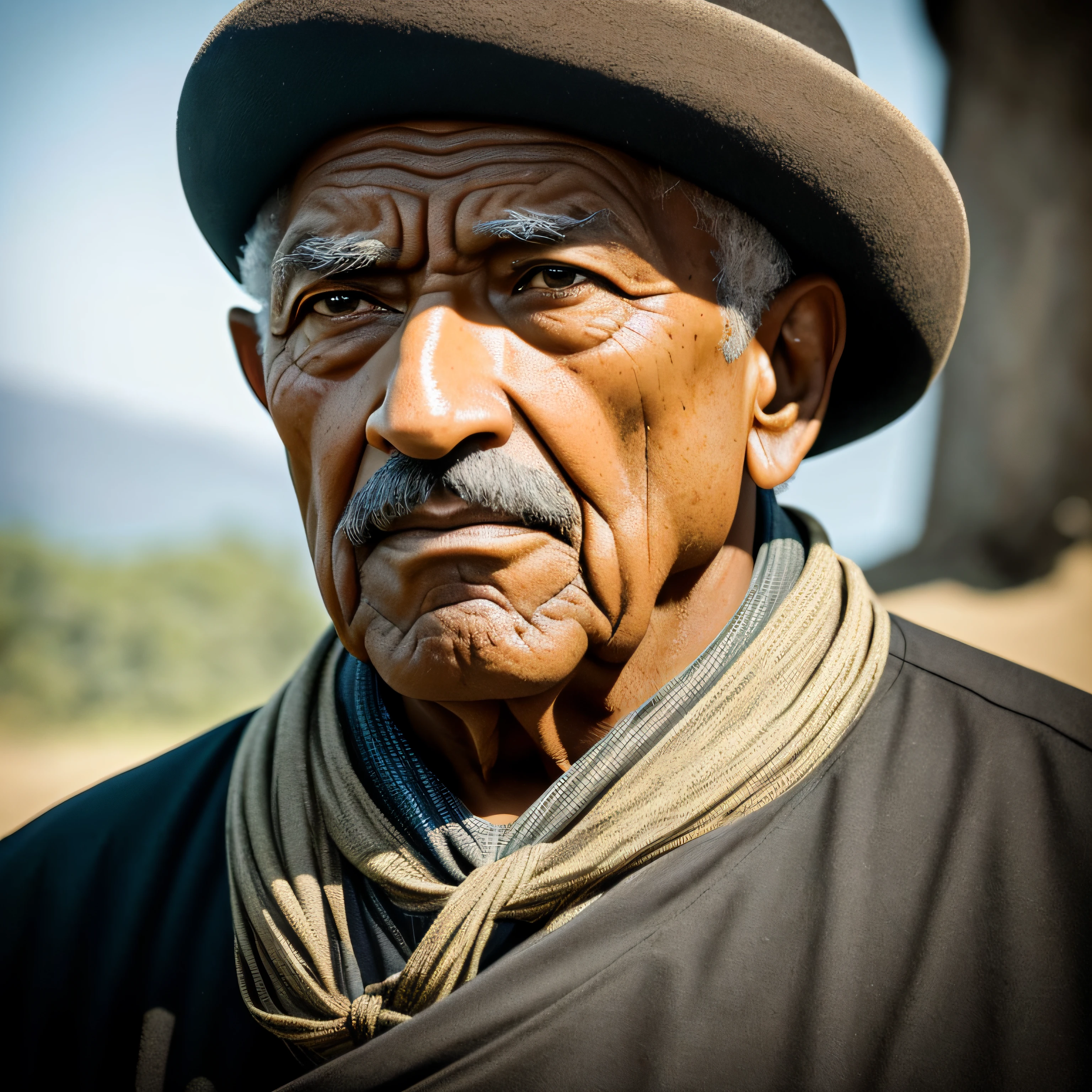 obra-prima, Alto contraste, A wise old man, expression of wisdom and obstinacy, Pele extremamente detalhada, tristeza, pele escura, hopelessness, Portrait angle, (foco nítido: 1.2), estilo cinema; (Sombras profundas: 1.1), Alto contraste, 8k, (alta qualidade obra-prima, Alto contraste, um velho, expression of wisdom and obstinacy, Pele extremamente detalhada, tristeza, pele escura, hopelessness, Portrait angle, (foco nítido: 1.2), estilo cinema; (Sombras profundas: 1.1), Alto contraste, 8k, (alta qualidade: 1.3), artstation hd , arte conceitual, rosto e corpo detalhados, award-winning photography, (grumpy lighting: 1.2), profundidade de campo, Bokeh, 4k, HDR,: 1.2), profundidade de campo, Bokeh, 4k, HDR, --auto
