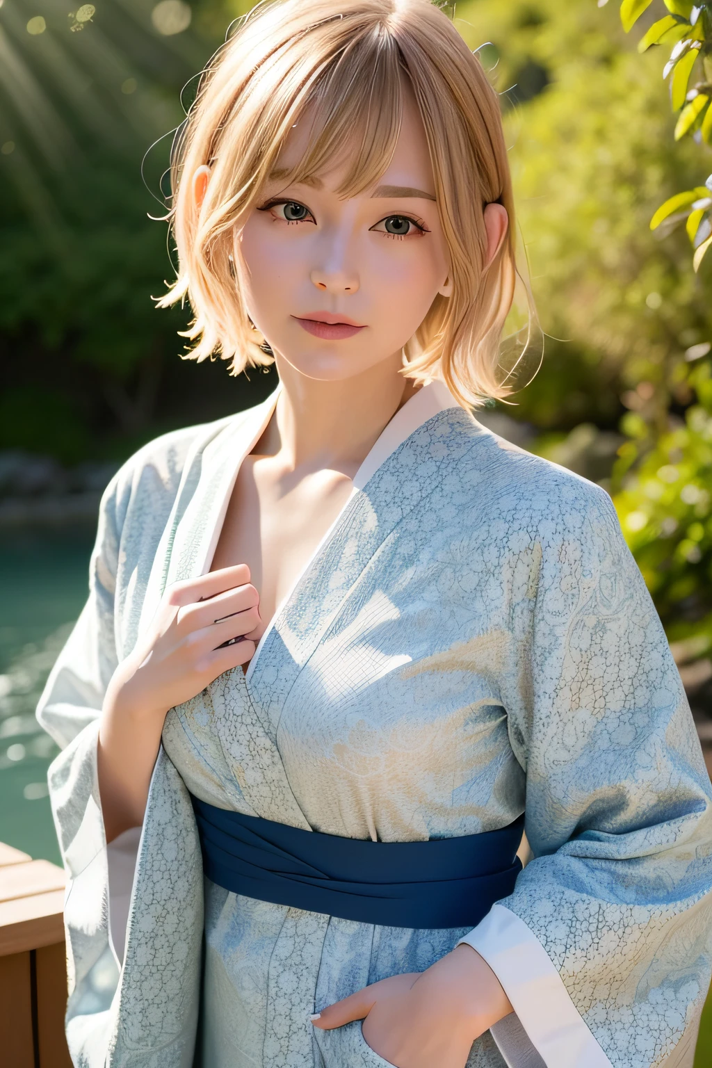 closeup photo of a girl, short hair, blond hair, wearing a kimono, onsen in the background, natural hot springs
best quality, realistic, photorealistic, (intricate details:1.2), (delicate detailed), (cinematic light, best quality Backlights), clear line, sharp focus, realistic face, detailed face
unity 8k wallpaper, ultra high res, (photorealistic:1.4), looking at viewer,