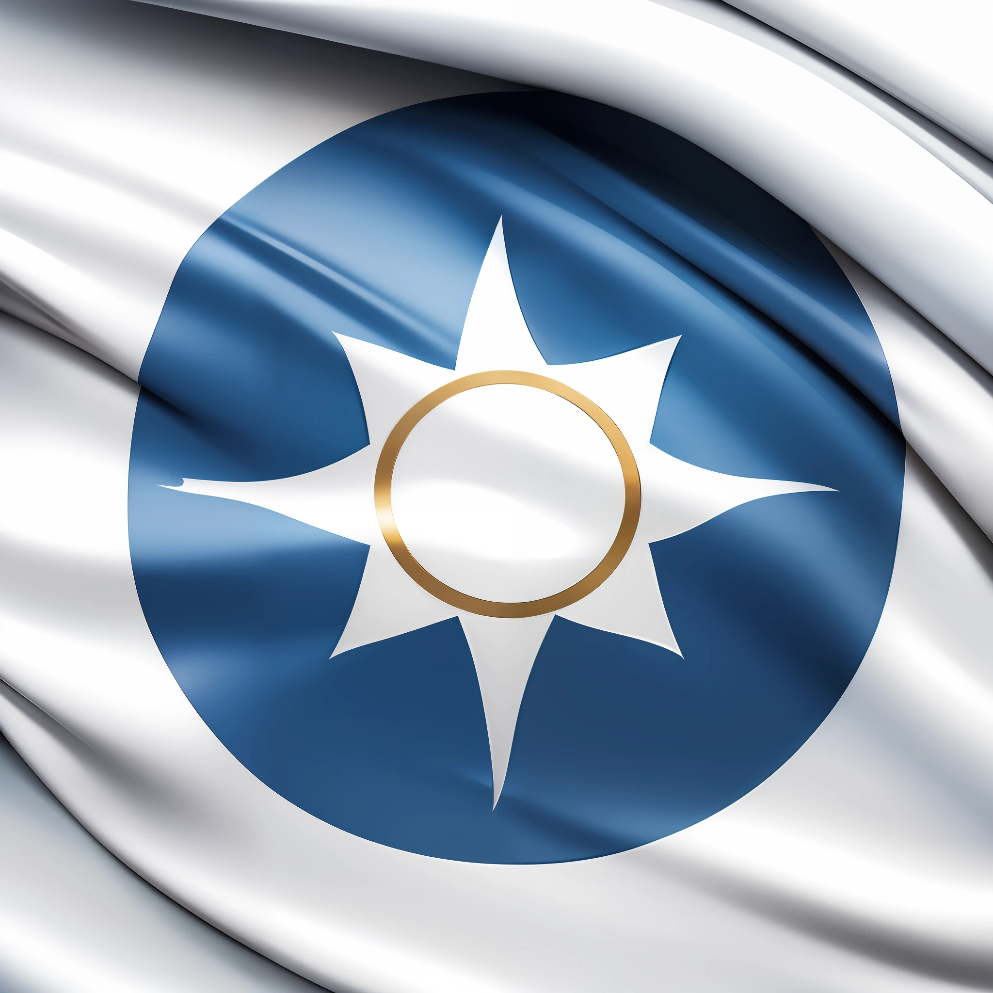 a white flag with a blue circle in the center and a gold star in the middle of the circle.
