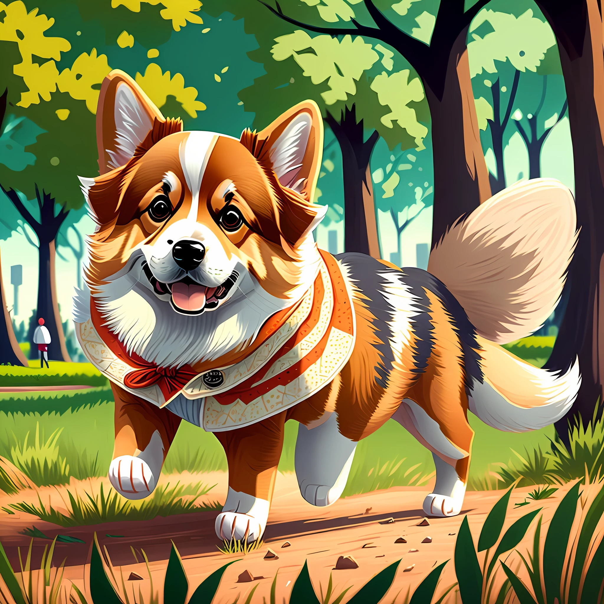 (corgi wearing a cape flying over a park), perfect, superhero cartoon style, detailed, inspiring, cool --auto --s2