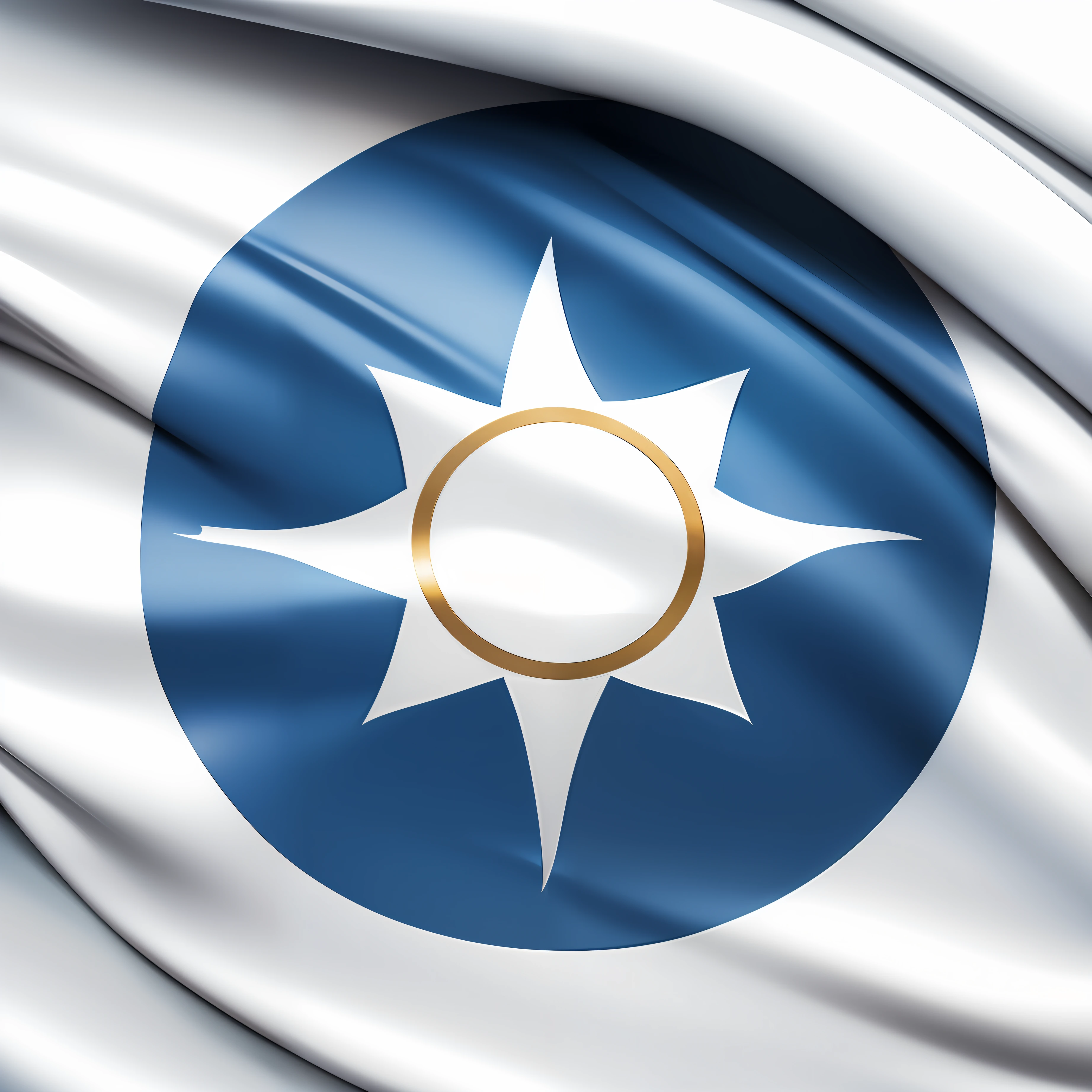 a white flag with a blue circle in the center and a gold star in the middle of the circle.