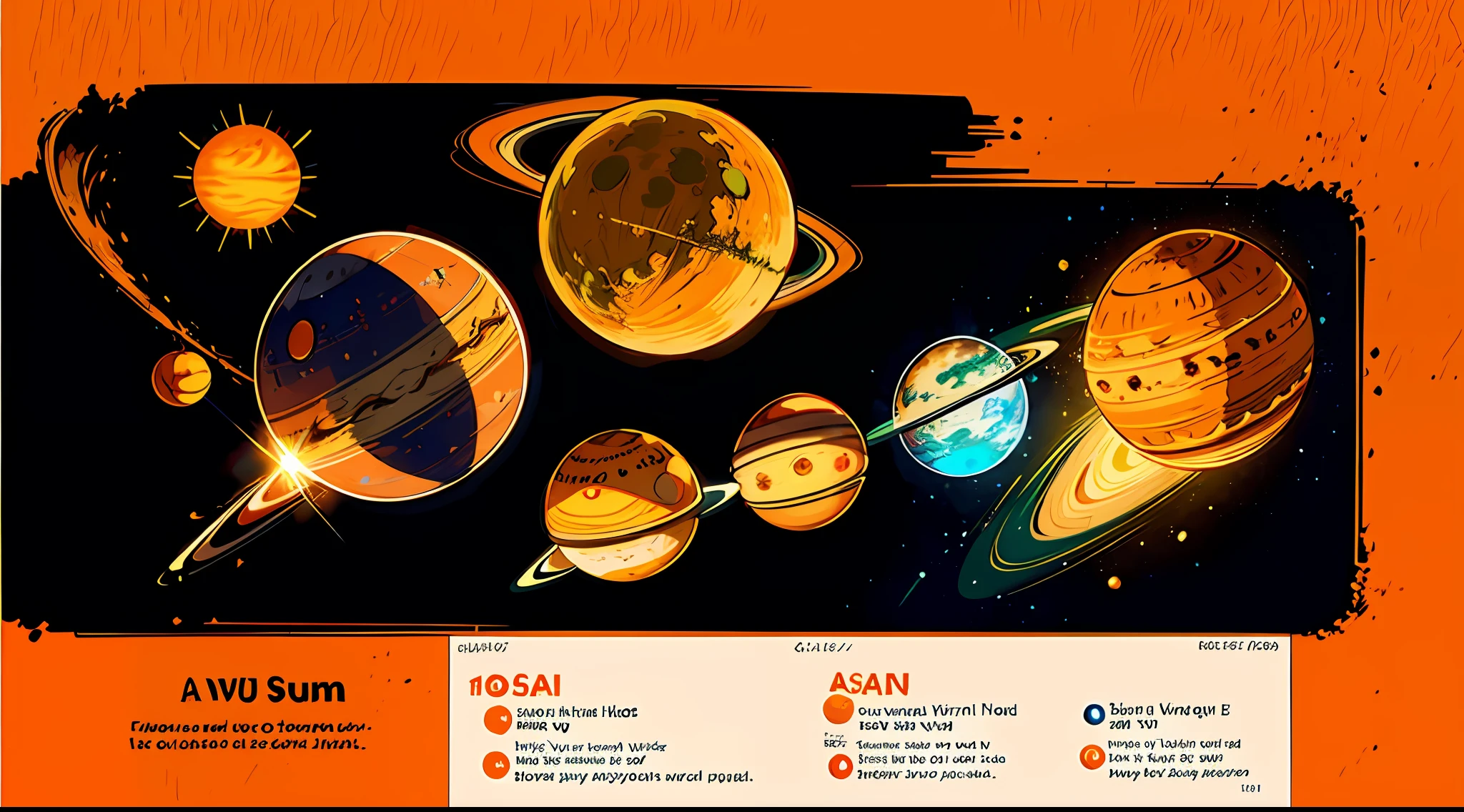 A graphic illustration of a simple depiction of the solar system with a (glowing orange cat representing the sun), the planets are stylized yarn balls,  8k, 16k