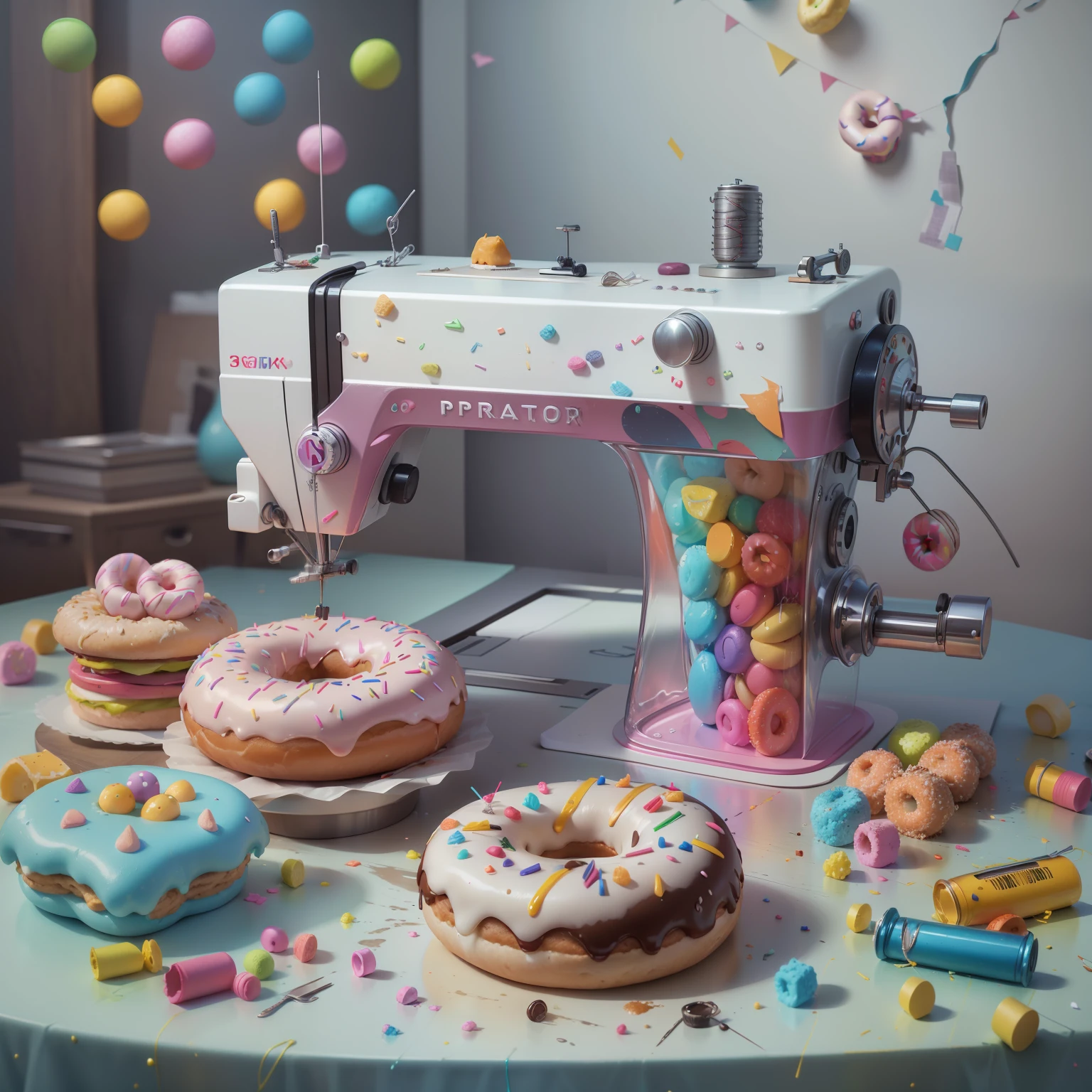 a sprinkled modern sewing machine sitting on top of a table, hyper realistic digital painting, colorful hyperrealism, amazing food illustration, blender donut and candy, amazing food photography, hyper realistic oil painting, hyper realistic color photo, ultrarealistic oil painting, realistic colorful photography, hyper - realistic oil painting, hyper-realistic oil painting, beautiful 3d render, hyperrealistic digital painting