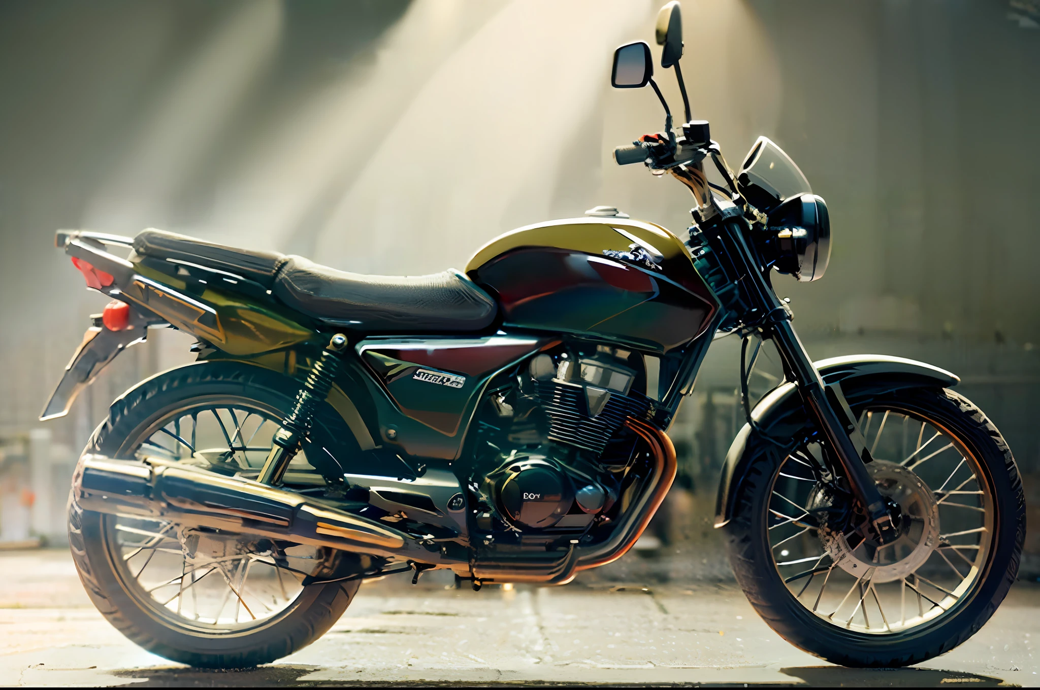 a close up of a motorcycle parked on a white surface, touring, vista lateral frontal, 2015, 2 0 1 5, Cor cinza plana, T100, t 1 0 0, vista frontal lateral, corpo de metal cinza, cinza, 2014, 2 0 1 4, steel gray body, 2011, 2 0 1 1