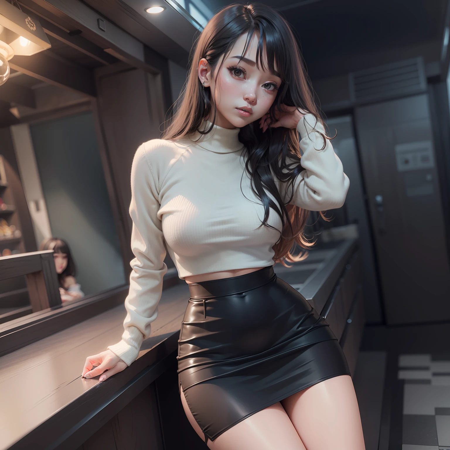 Black Mini Tight Skirt、thighs thighs thighs thighs、Beautiful face