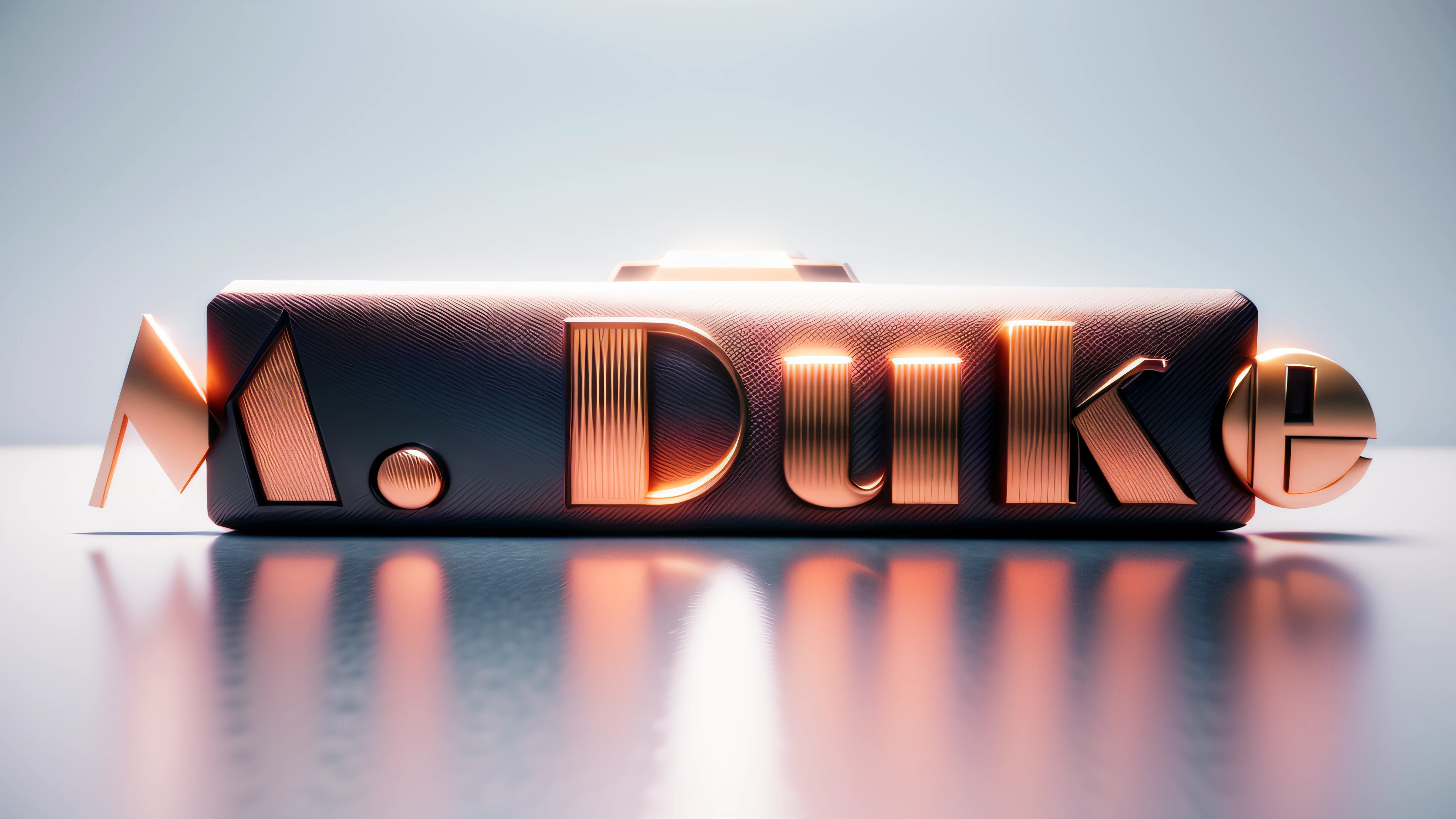 Luxury logo with the title M. duque, 3D-rendering, 8k, NVIDIA, ray-traced, Bokeh, Fulgurar, luz e sombras realistas,