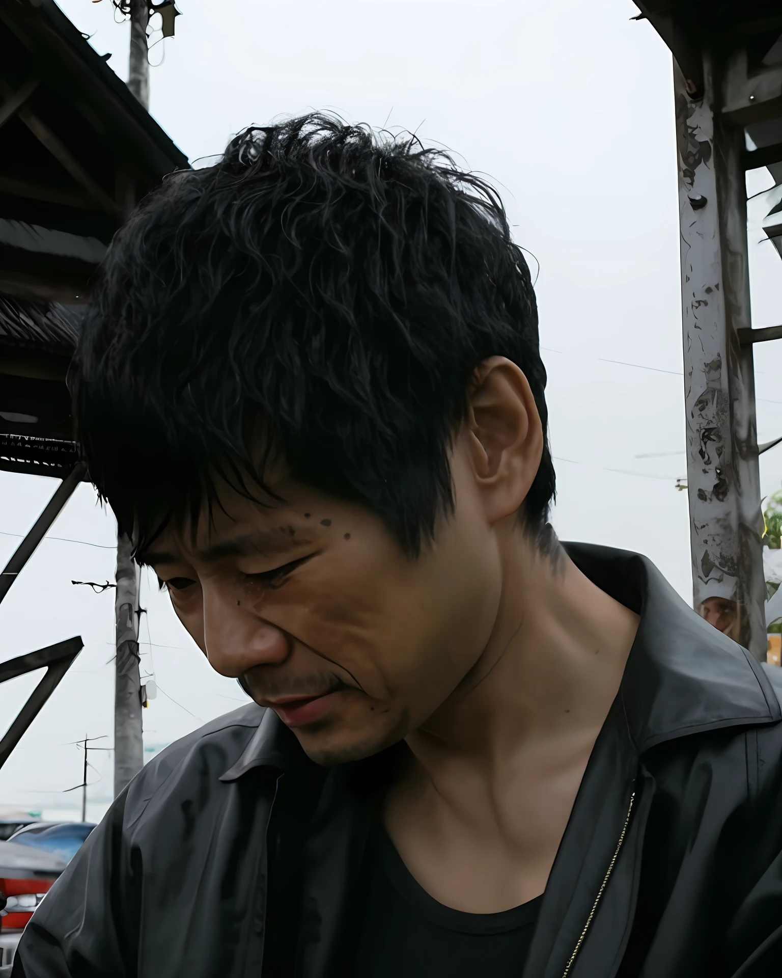 Denji from chansaw man crying in the rain