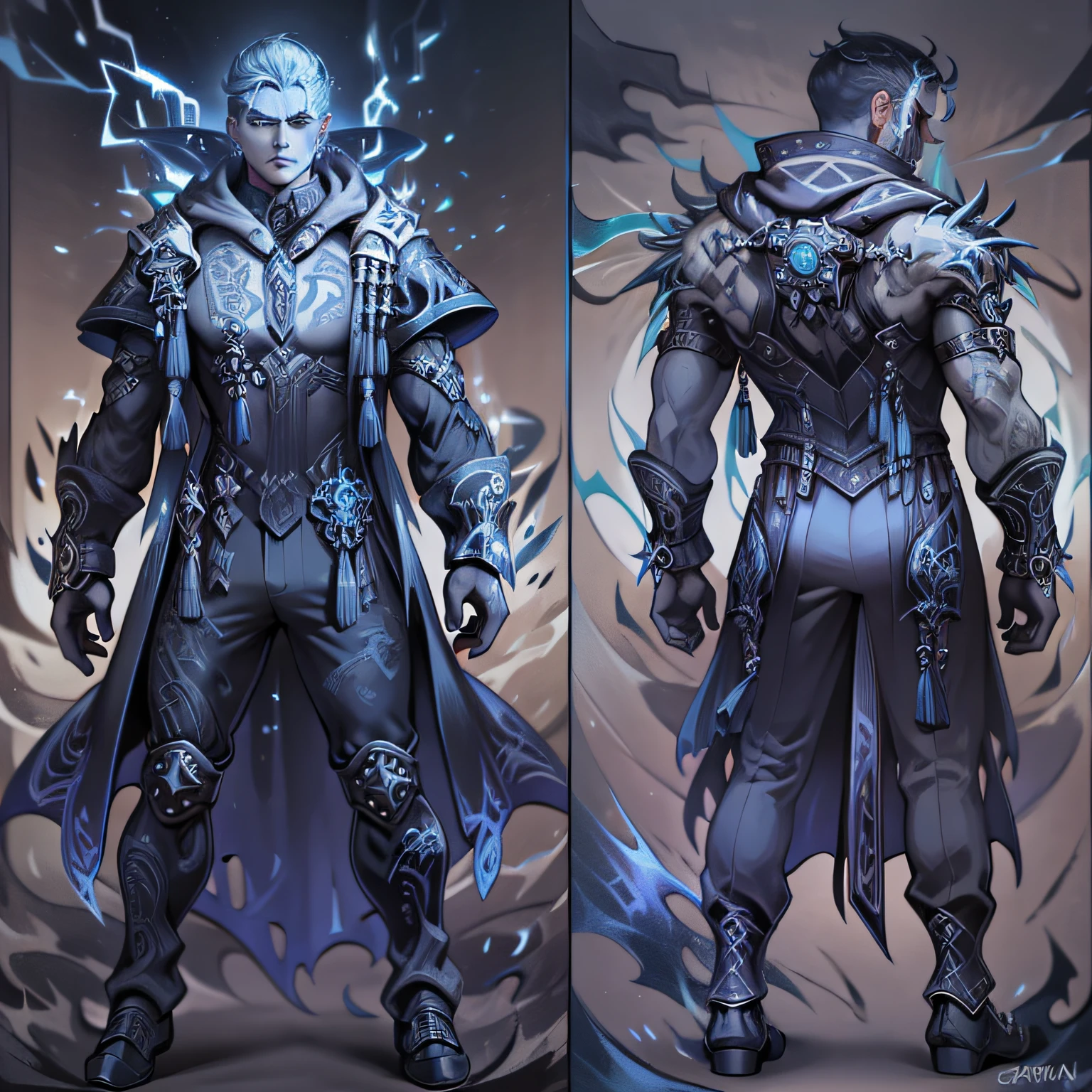The man in black clothing is an intriguing and imposing figure. His posture is haughty and confident, transmitindo uma aura de poder sombrio. Seu magro, The athletic body is wrapped in a detailed mechanical punk outfit, where the fusion of steampunk style with technological elements creates a unique and futuristic look.
The new costume concept is even bolder, incorporating metallic details and gears that adorn your clothes in a functional and stylistic way. Arcane symbols are inscribed on the folds of the fabric, Revealing Your Connection to the Mystical Arts. Each piece of the suit is designed to exalt your presence on the battlefield, where the combination of style and functionality becomes a manifestation of your complex personality.
Em um retrato de corpo inteiro no estilo D&d, He is depicted in the midst of darkness, highlighting your ability to move in the shadows with agility and discretion. O olhar sereno e intenso de seus olhos, com olheiras proeminentes, reflete a carga emocional que carrega em sua jornada.
Vestido em uma dark space mercenary outfit, Your clothes merge with the technology of outer space, providing protection from the dangers of the cosmos. Details in dark tone and with strategic cuts reveal its ability to move easily in any hostile environment.
The Anime Art Style Trigger reveals striking features on his face, com olhos grandes e expressivos que exibem a dualidade de sua natureza. Seus olhos, com um verde profundo e escleras negras, reflect the complexity of their feelings and decisions.
The complexity of the character also manifests itself in the crustpunk style of his clothes, com elementos desgastados e adornos ousados. The combination of punk fashion with arcane and futuristic touches reveals an individual who defies convention and embraces his own identity.
Neste retrato RPG estilo anime jojo