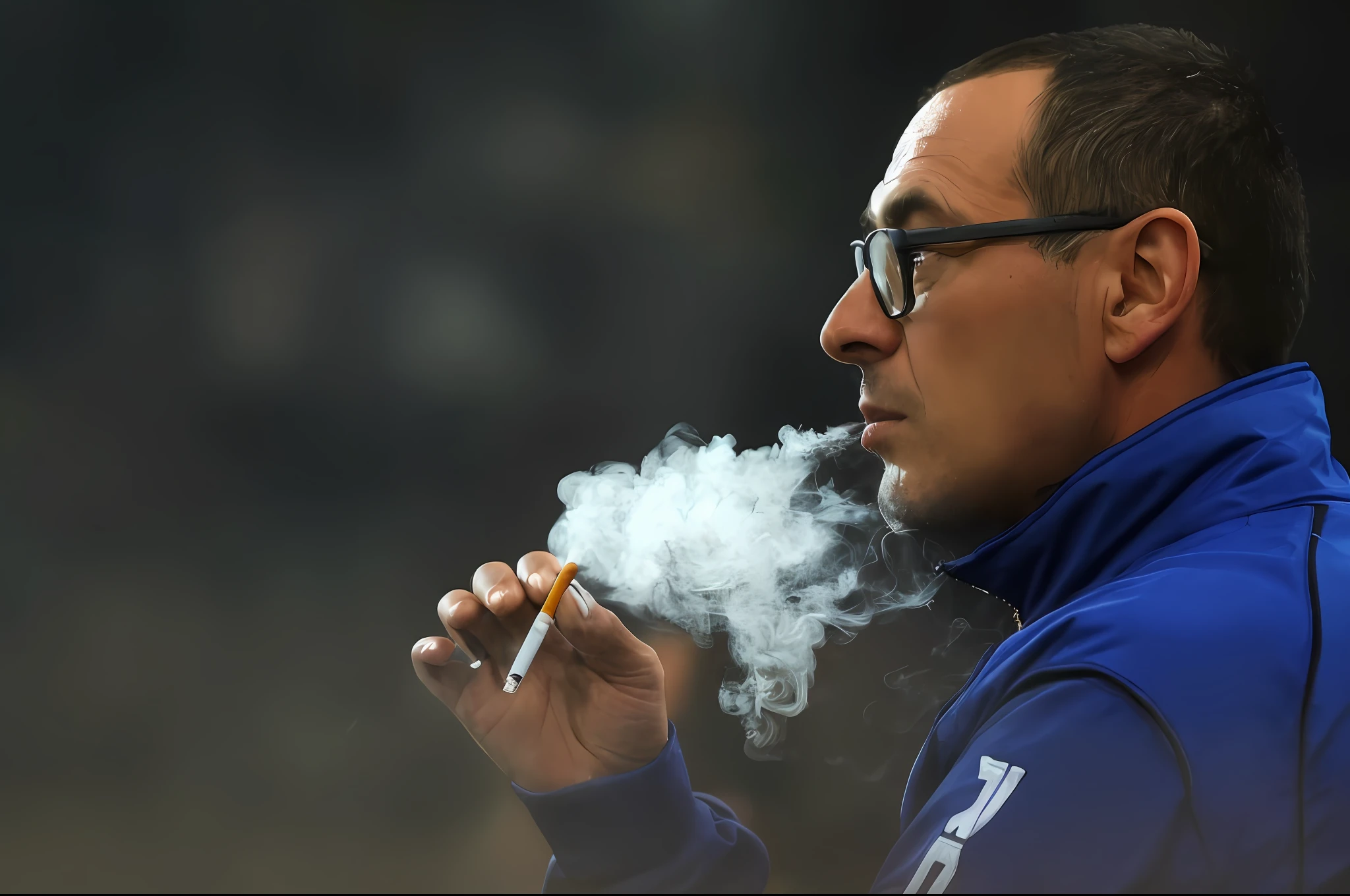 There is a man smoking a cigarette in the field, 🚿🗝📝, Daverapoza, thick smoke around him, 🔥 😎 🕹️ 👀, Fumar uma cigarrette🚬, smoke around him, Pyromallis, fazer uma pausa para fumar, Small smokes from buildings, with smoke, he is smoking a cigarette, 🧒 📸 🎨