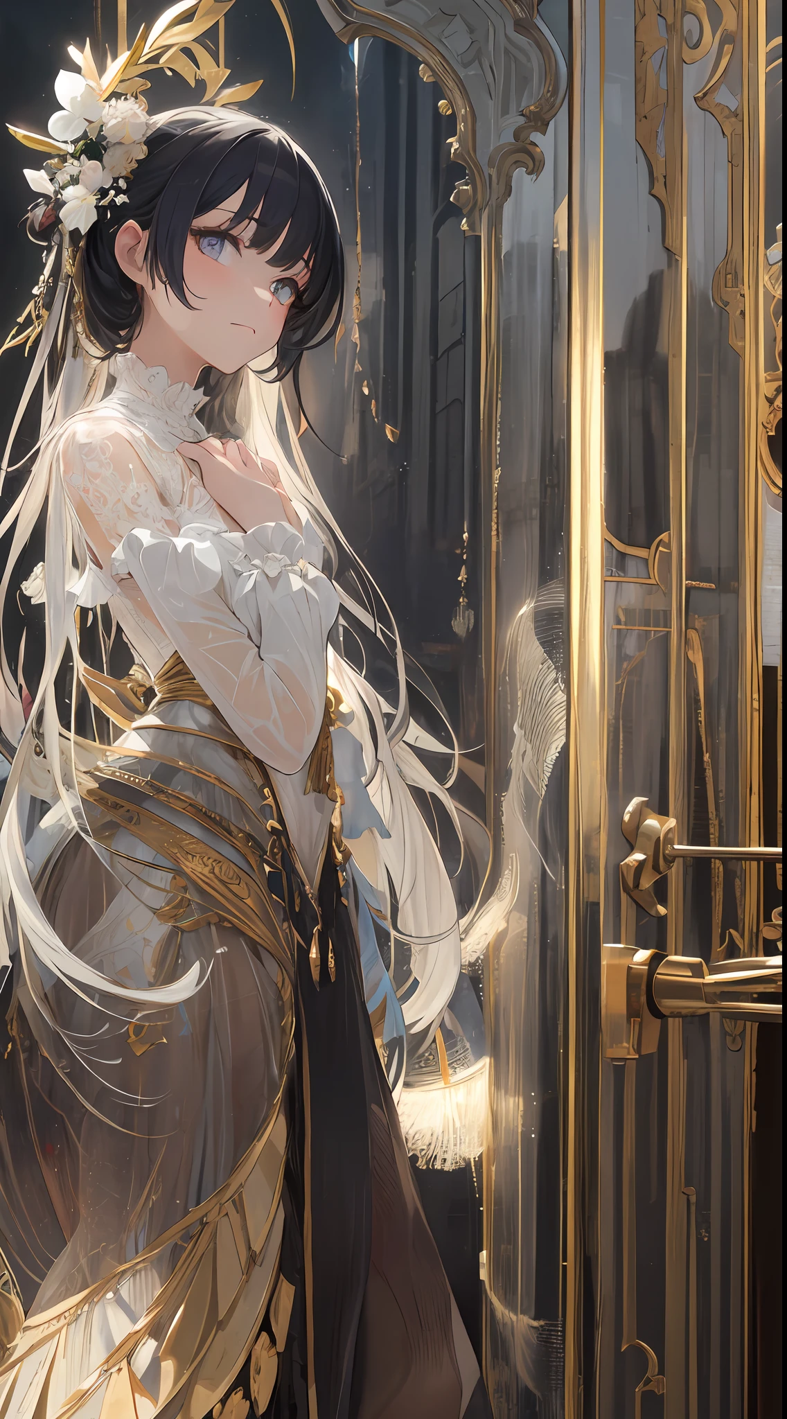 "Standing in the dim background is a from a noble family, as if from a fairy tale, whose body is petite and mysterious, but each muscle and skeleton is delicately drawn," she says, accurately recreating her human anatomy and blending her innocence and nobility.
Her costumes are the pinnacle of Gothic Lolita fash Gorgeous black velvet is combined with white silk, and luxurious lace and ribbons are embellished in every detail. All of them are realistic only to the five senses of the viewer.
Her countenance is pure and pure, her translucent skin shows fine wrinkles and hair, and her pearly eyes have a clear serenity like a deep lake. It is as beautiful as a handprint drawn by a work, and its tip is unique to a work of art.
Her presence has a charm that no one in the room can take their eyes off of. All of this is captured by top-of-the-line cameras, enhancing the sense of reality and presence to draw everyone in.
What is depicted here is a symbol of the girl of the greatest beauty in human history and continues to live strongly in another world. Her figure transcends human limits, and her beauty and personality will forever be reflected in this work, the meticulous anatomical depiction of the figure, the texture of the fabric, and the composition in which her charm comes to the fore, this work is a masterpiece that draws the viewer in."