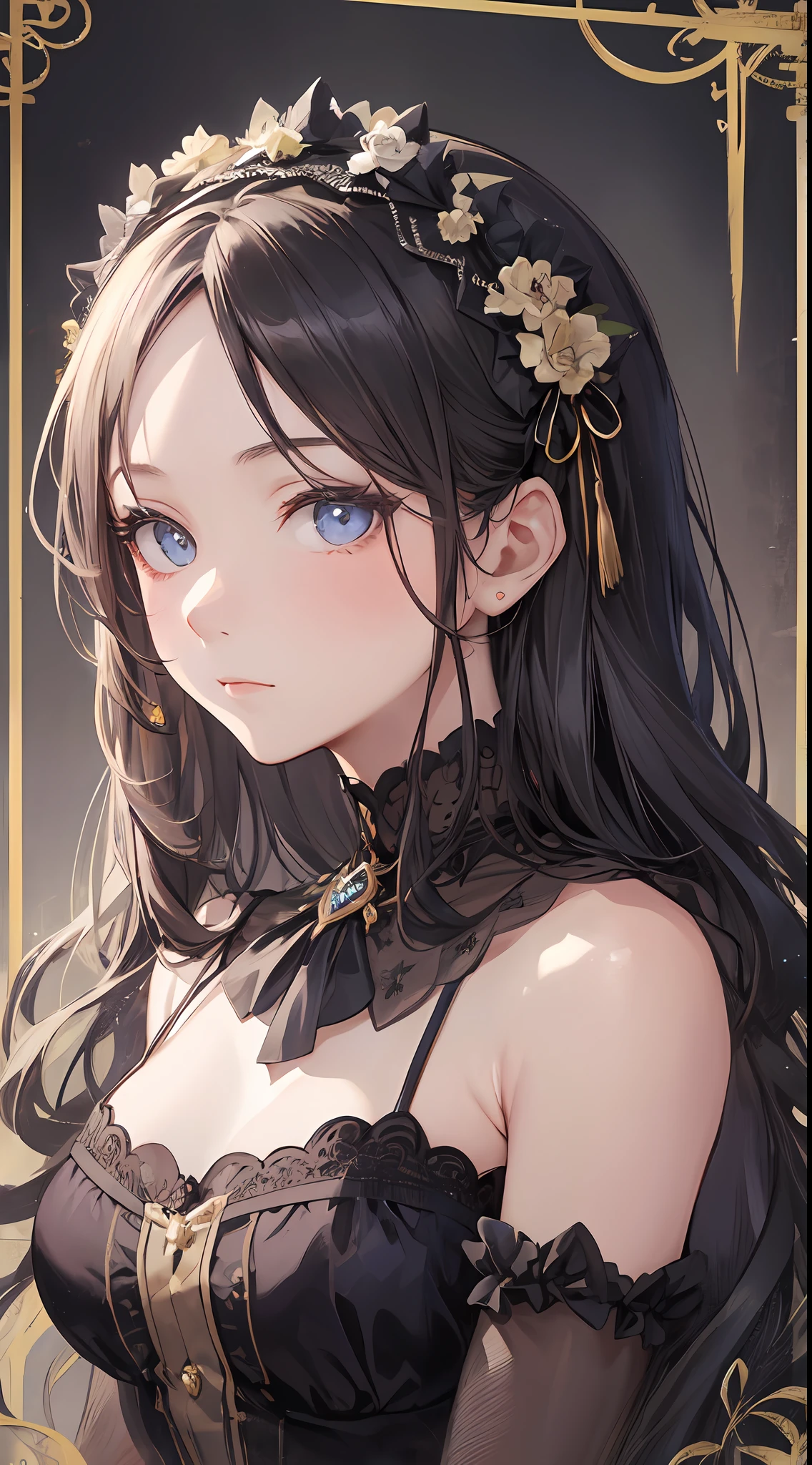 "What we see before our eyes is a  girl born from a noble family of the world. Her age is younger than she looks, but her physique is remarkably mature. Its mature body structure is delicately depicted based on human anatomy. Her elegance and innocence are even more notable in her appearance in Gothic Lolita fashion.

Her amazing is a gothic lolita dress consisting of an exquisite combination of velvet and silk. It is decorated with black and white contrasts and elaborately decorated to the smallest detail. It enables high-quality expressions that can be captured by high-end cameras.

Her facial features are clear skin, clear eyes, and her beauty is just like an angel. Their innocent eyes fascinate everyone who sees them, and they have the power to capture their hearts with their glimpses.

Her presence is strong, glamorous yet delicate, and has a magical power that draws everyone in the audience. The glimpse is a symbol of the survival of the girl with the greatest beauty in the history of mankind to live in another world, and its very existence is a miracle.

What is depicted here is the best masterpiece we have ever created, and its beauty and personality will not surpass this work forever. The depiction, the realistic texture of the material, the sheer charm that comes to the foreground, all of this recreates her existence in the highest quality and embraces the finest masterpieces that captivate the viewer."
