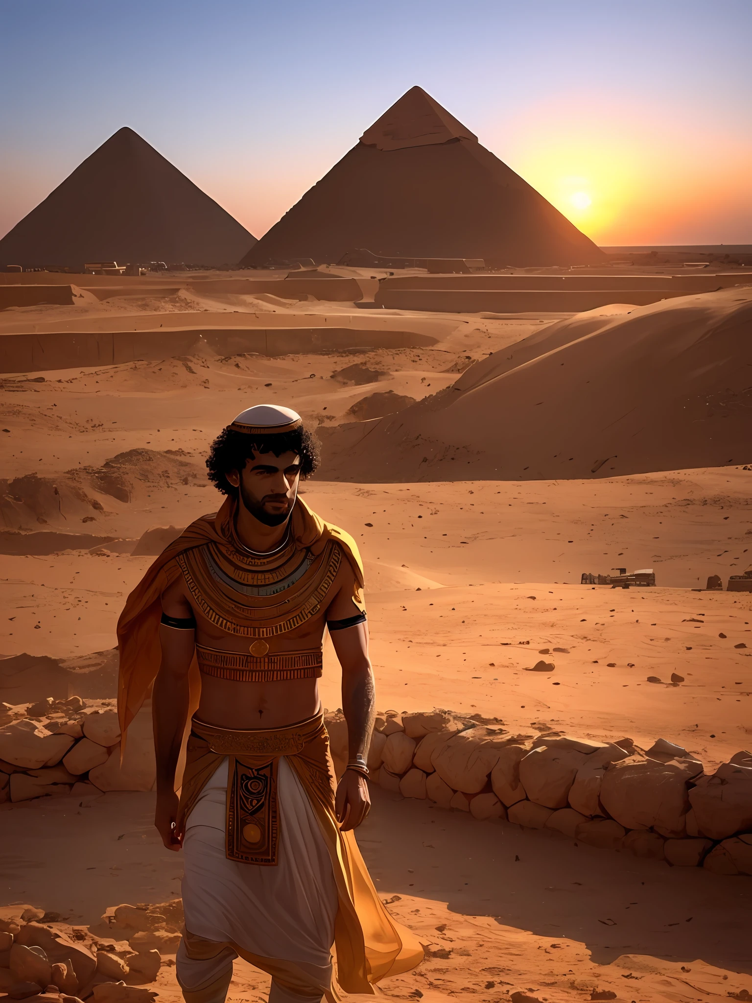 Imagine the sunset and the pyramids in the background, and the player Mohamed Salah appears in the picture, wearing pharaonic clothes --auto